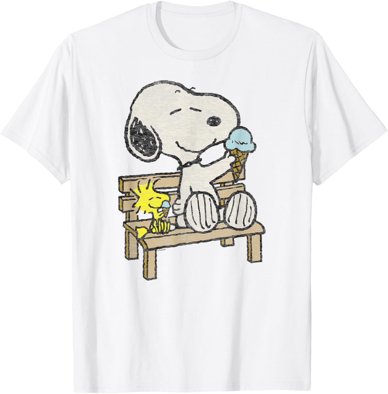 Snoopy and Woodstock Bench T-Shirt - Adorable Peanuts Apparel for Fans - 1