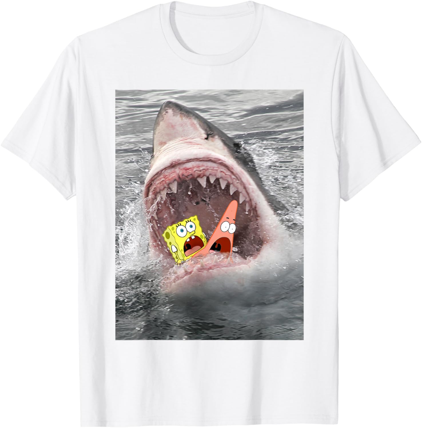 Spongebob SquarePants Shark Attack Funny T-Shirt for Cartoon Fans - 7