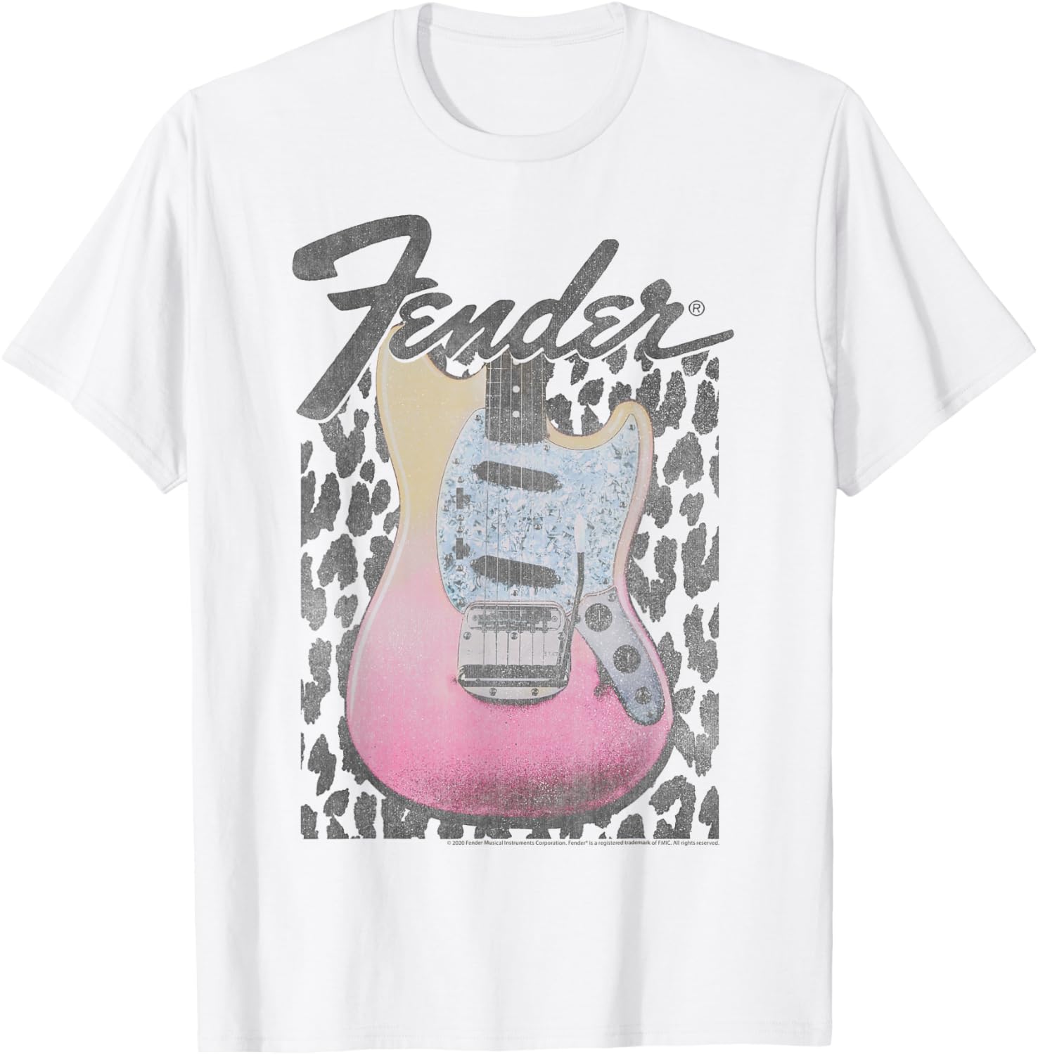 Fender Grunge Cheetah Print Electric Guitar T-Shirt for Music Lovers - 3