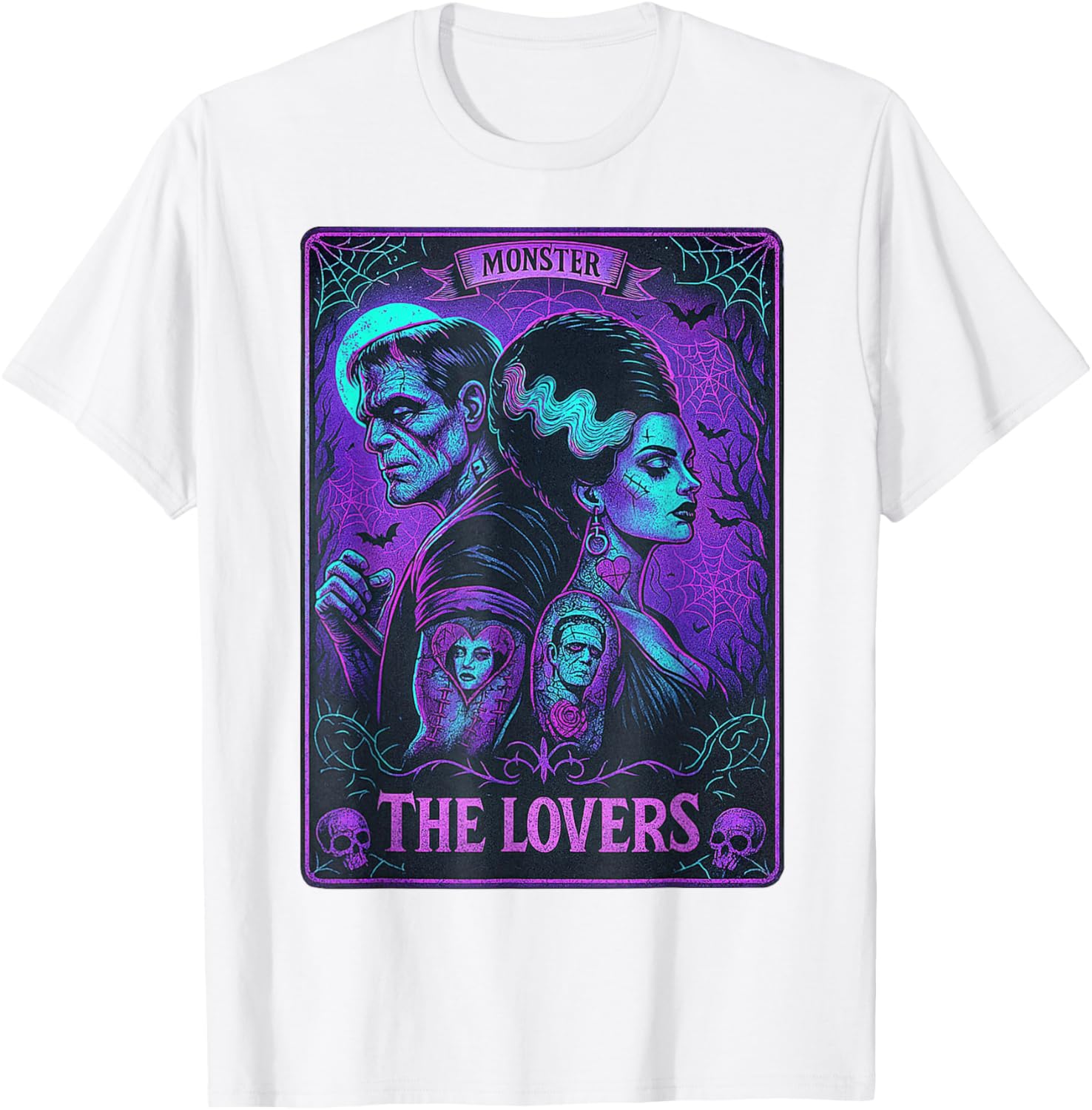 Monster Frankenstein and Bride Lovers Tarot Card T-Shirt for Fans - 16