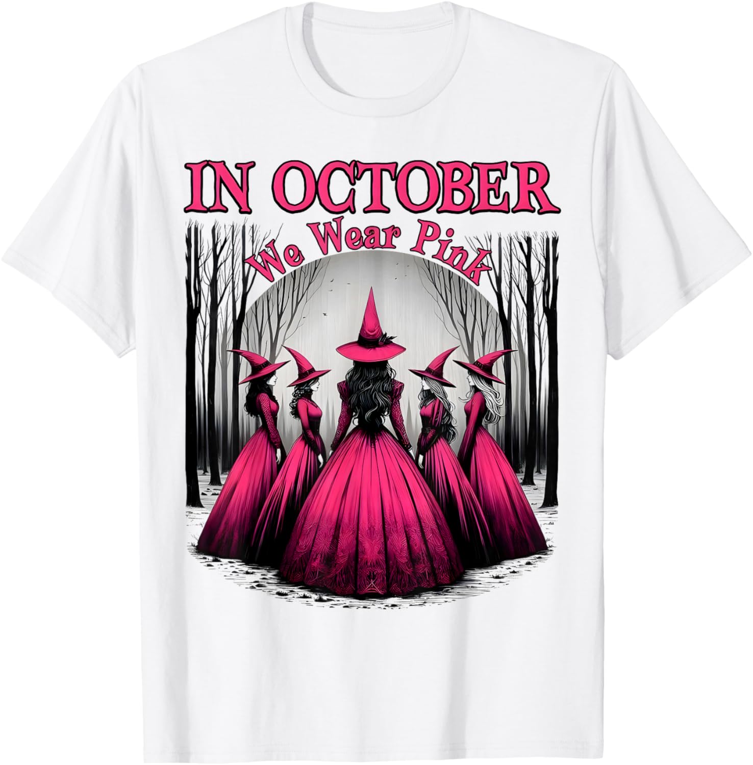 October We Wear Pink Witch T-Shirt for Breast Cancer Awareness Women - 11