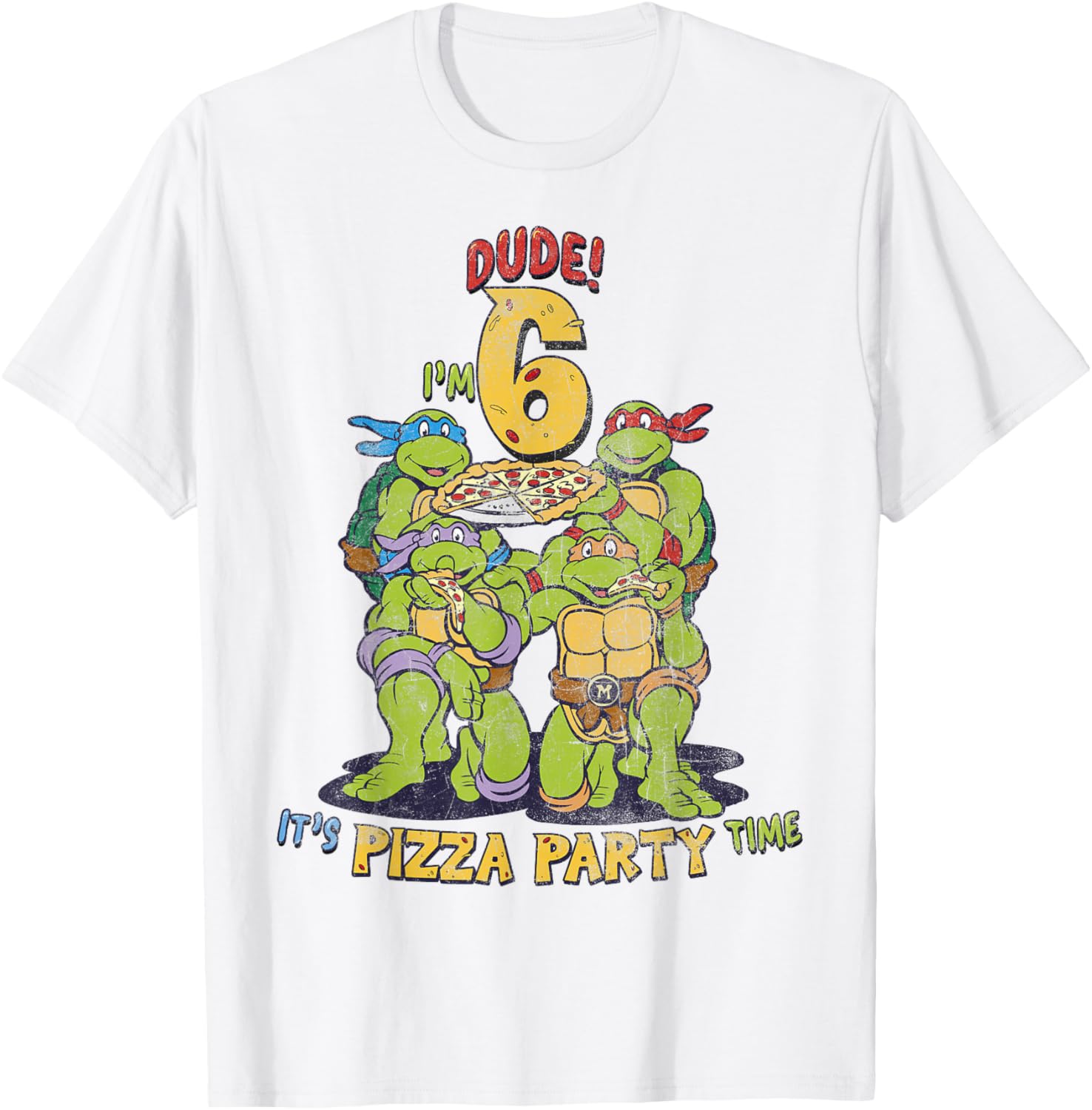 Cool TMNT I'm 6 Dude Pizza Birthday Party T-Shirt for Kids - 10