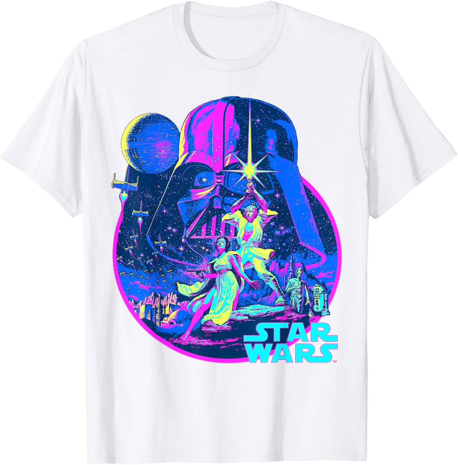 Star Wars Neon Poster T-Shirt for Fans of Disney Classic Adventure - 6