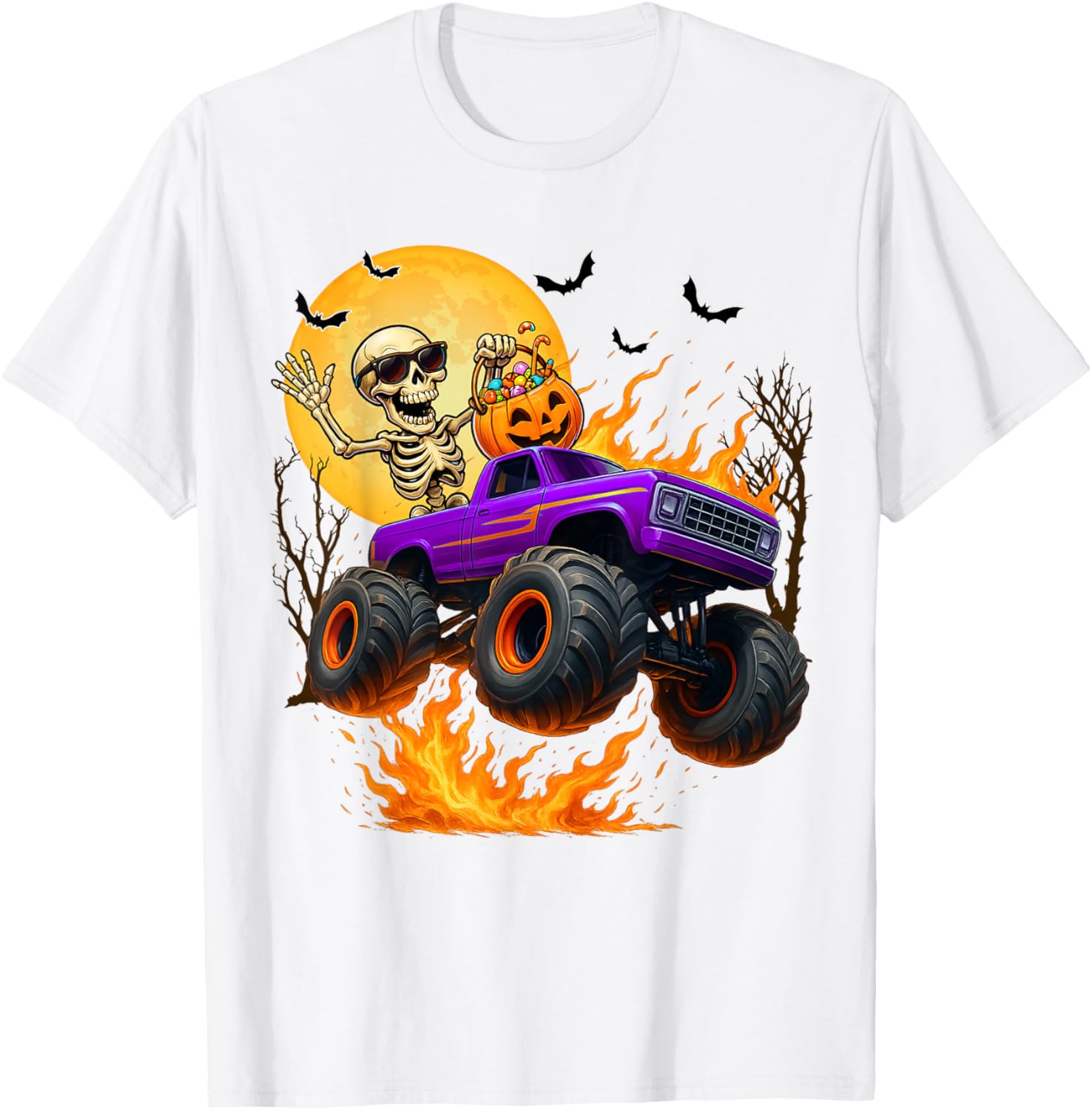 Spooky Skeleton Monster Truck Halloween T-Shirt for Boys Fun Outfit - 1