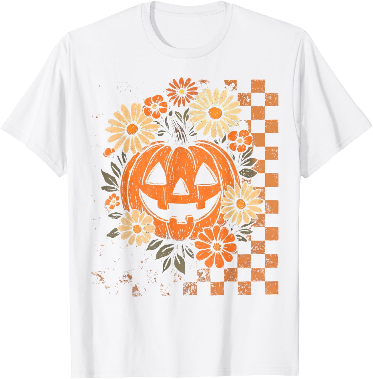 Vintage Floral Boho Pumpkin Halloween T-Shirt for Fall Fun - 11