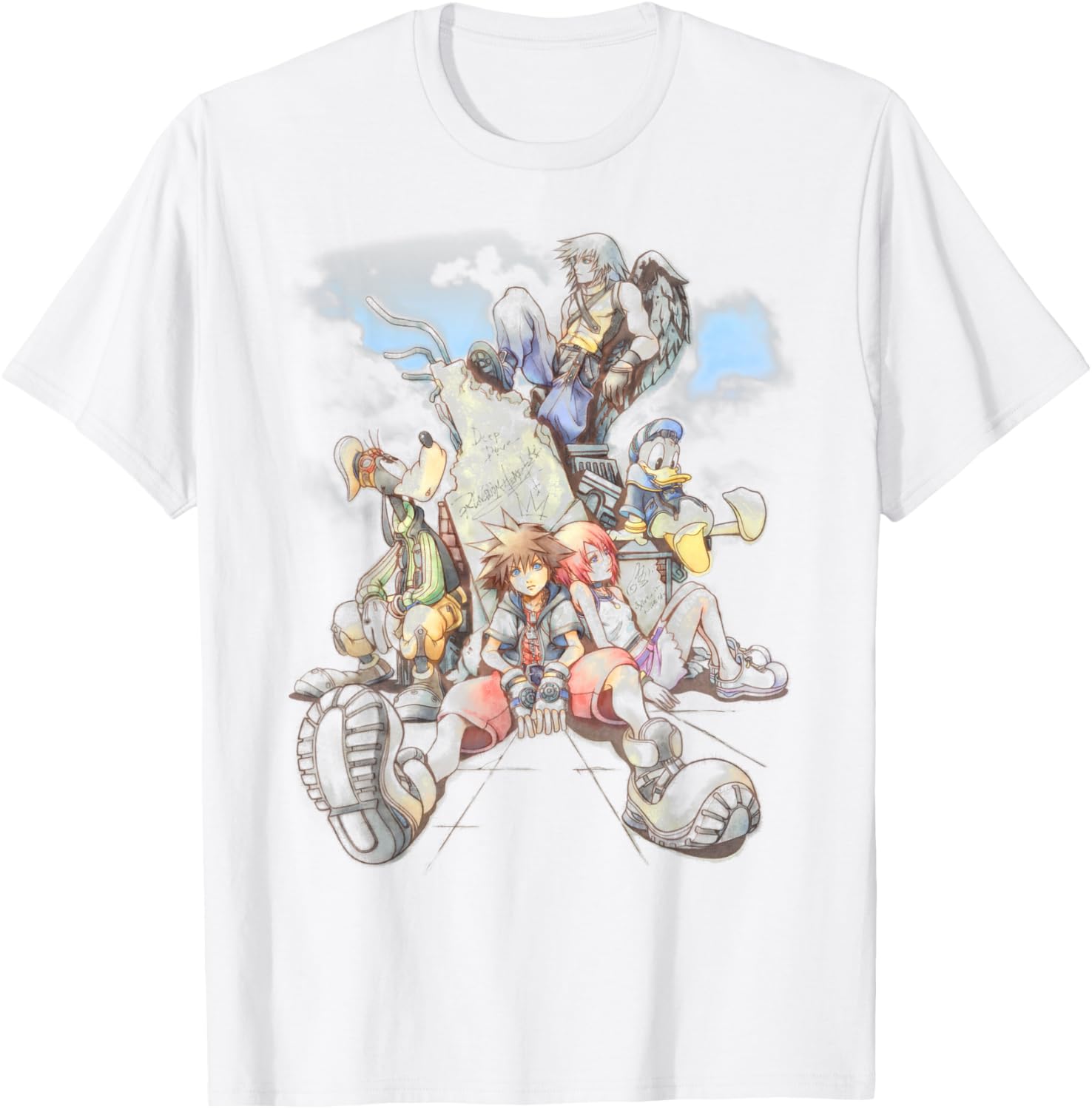 Disney Kingdom Hearts Group Shot Deep Dive Sketch T-Shirt for Fans - 5