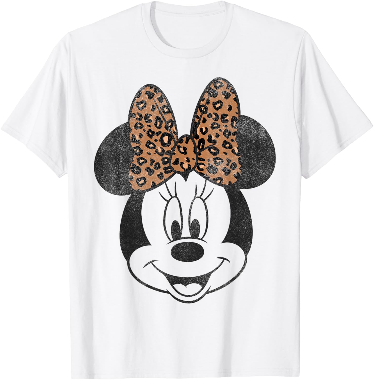 Vintage Disney Minnie Mouse Distressed Leopard Bow T-Shirt for Women - 8
