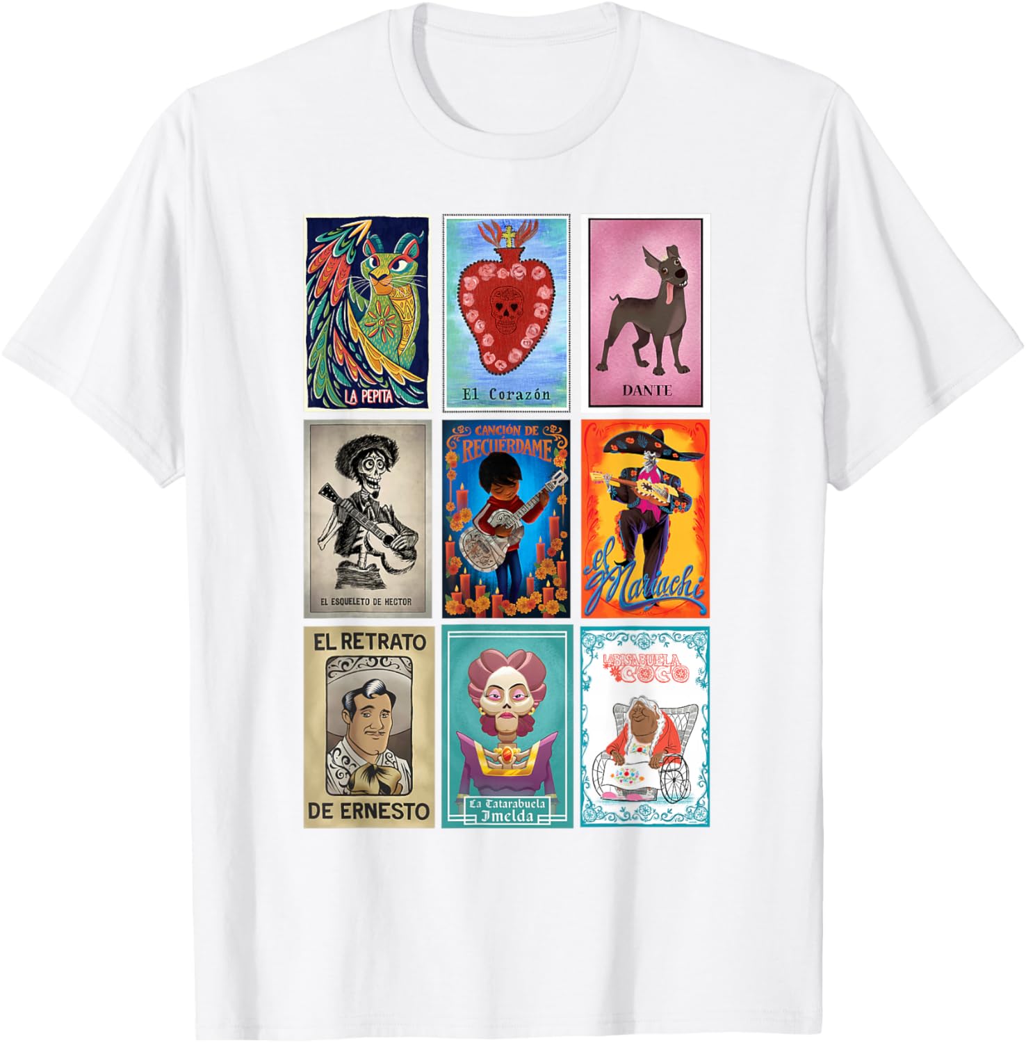 Disney Pixar Coco Vintage Loteria Cards T-Shirt for Fun and Style - 5