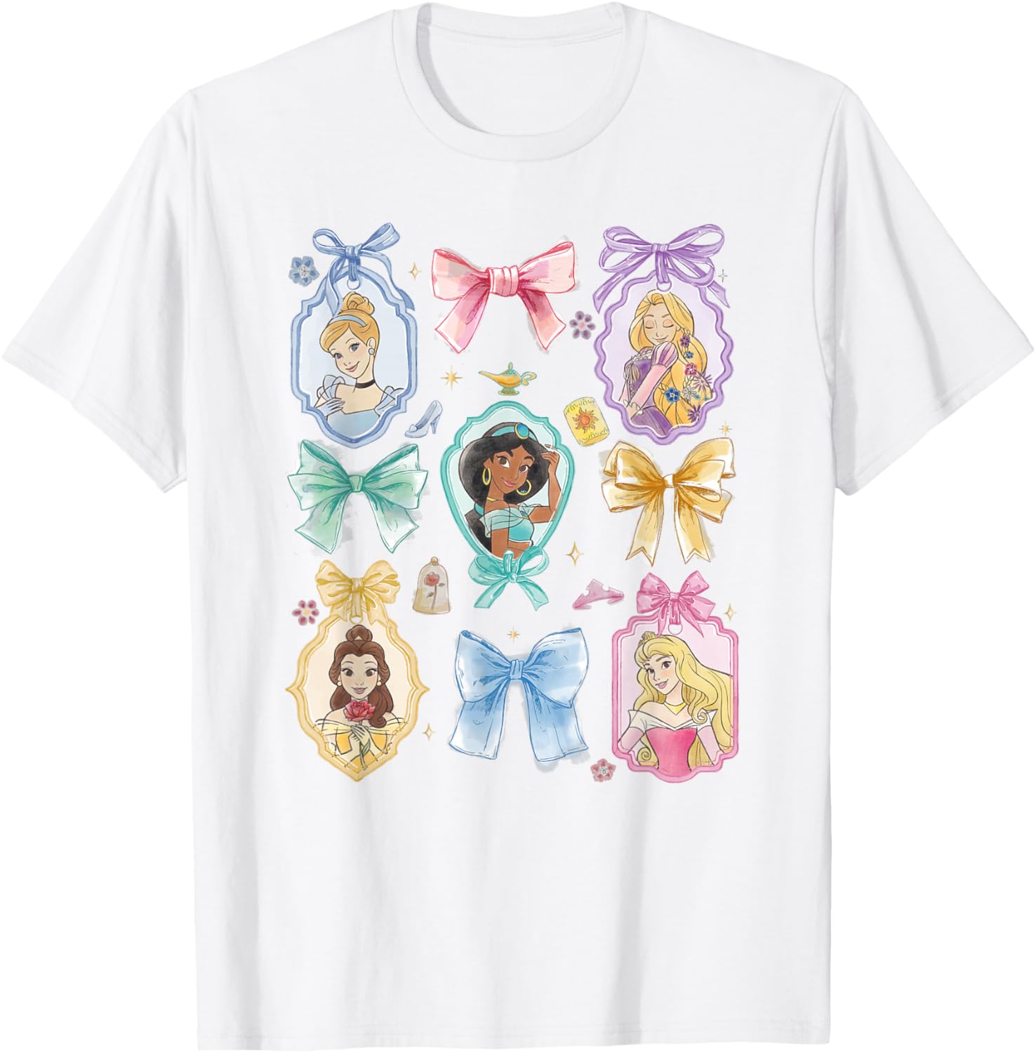 Disney Princess Watercolor Portraits Collage T-Shirt for Kids and Adults - 3