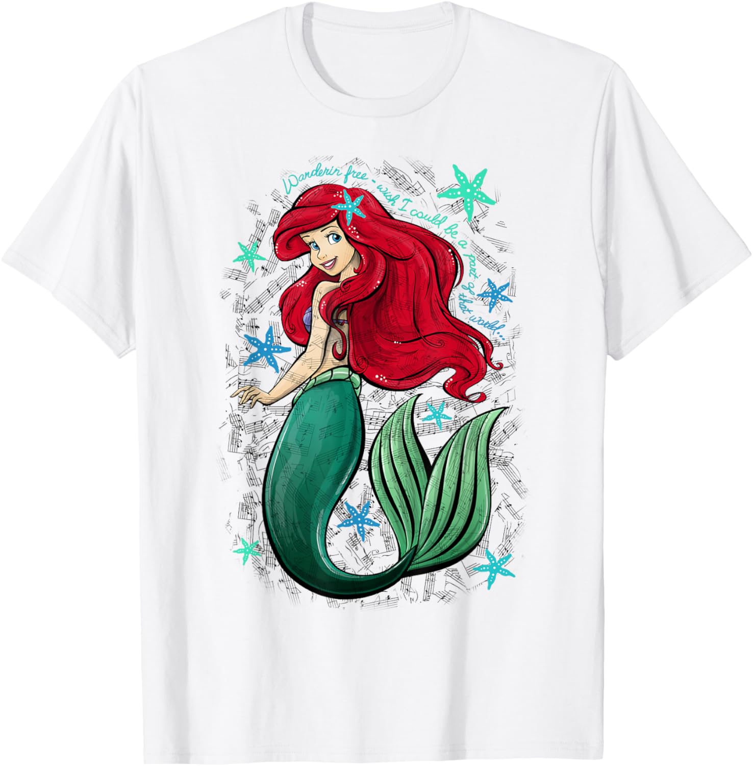 Disney Little Mermaid Ariel Music Notes T-Shirt for Fans of Disney Magic - 2