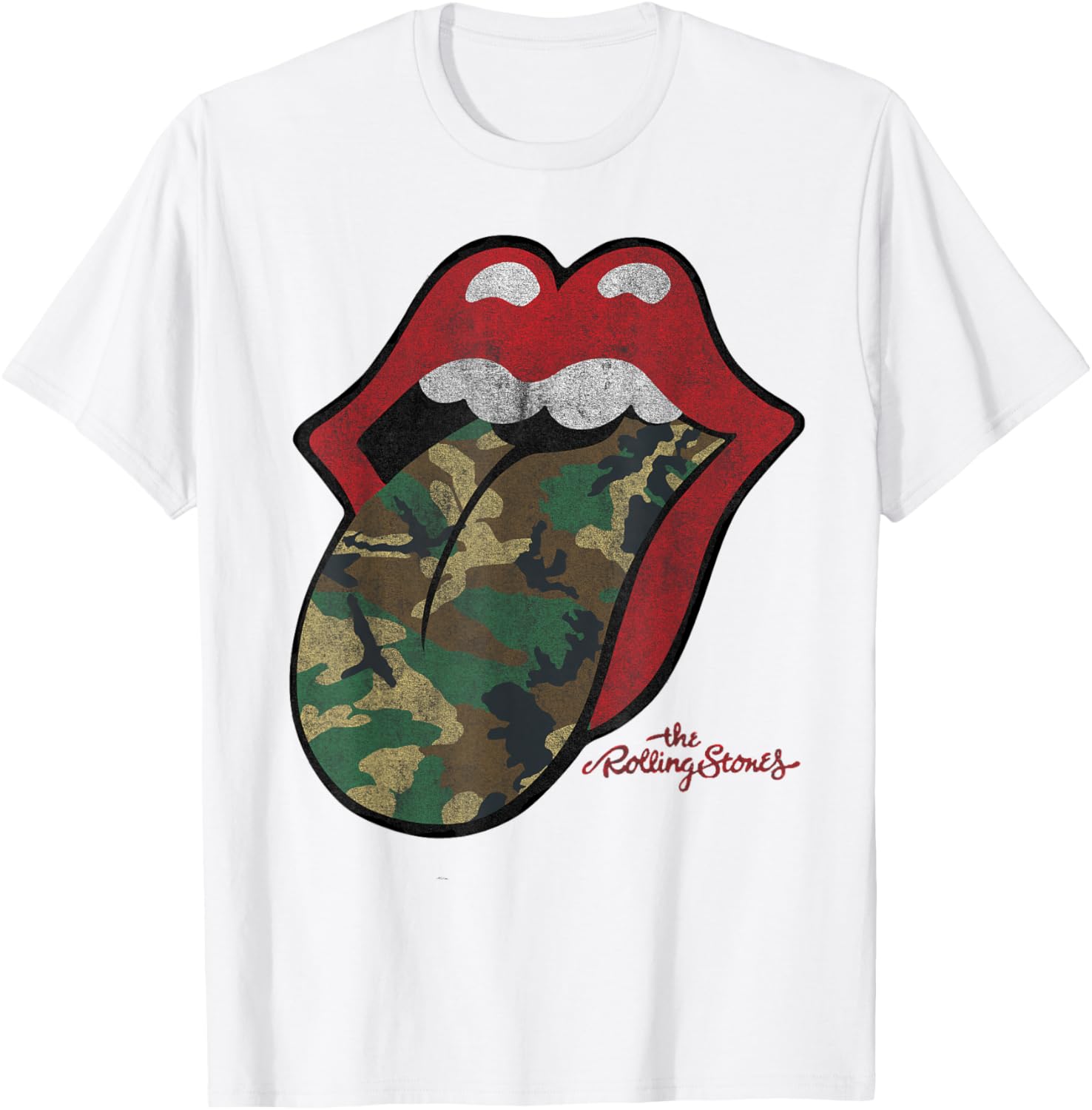 Official Rolling Stones Distressed Camo Tongue T-Shirt for Fans - 1