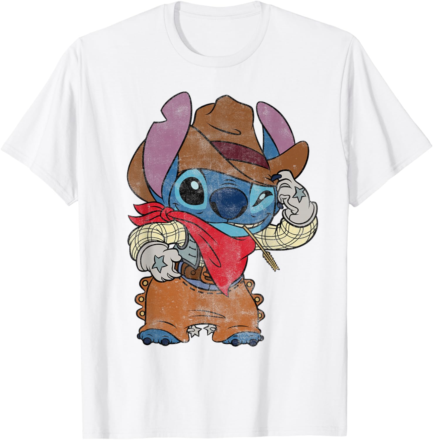 Disney Stitch Cowboy Costume T-Shirt Vintage Western Style Apparel - 22