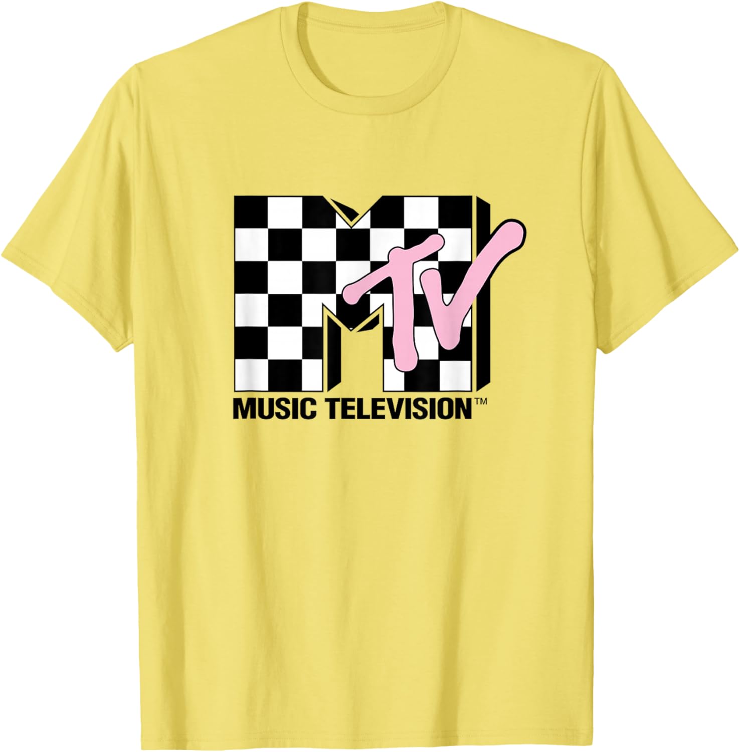 MTV Music Television Retro 80's Pink Neon Checkerboard Logo T-Shirt - 4