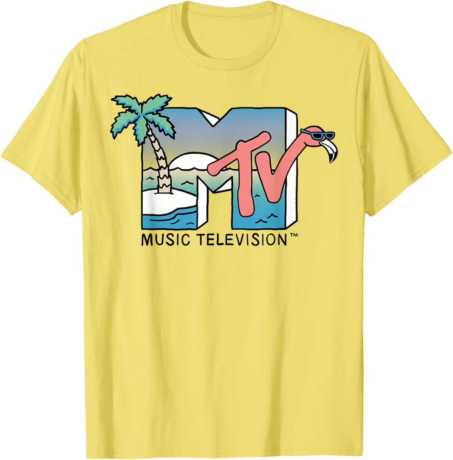 Vintage MTV Beach Island Flamingo Graphic T-Shirt for Casual Style - 3