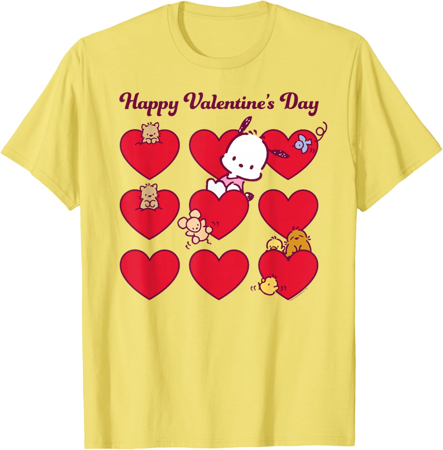 Mademark Pochacco Valentine's Day T-Shirt Unisex Grey Short Sleeve Small - 12