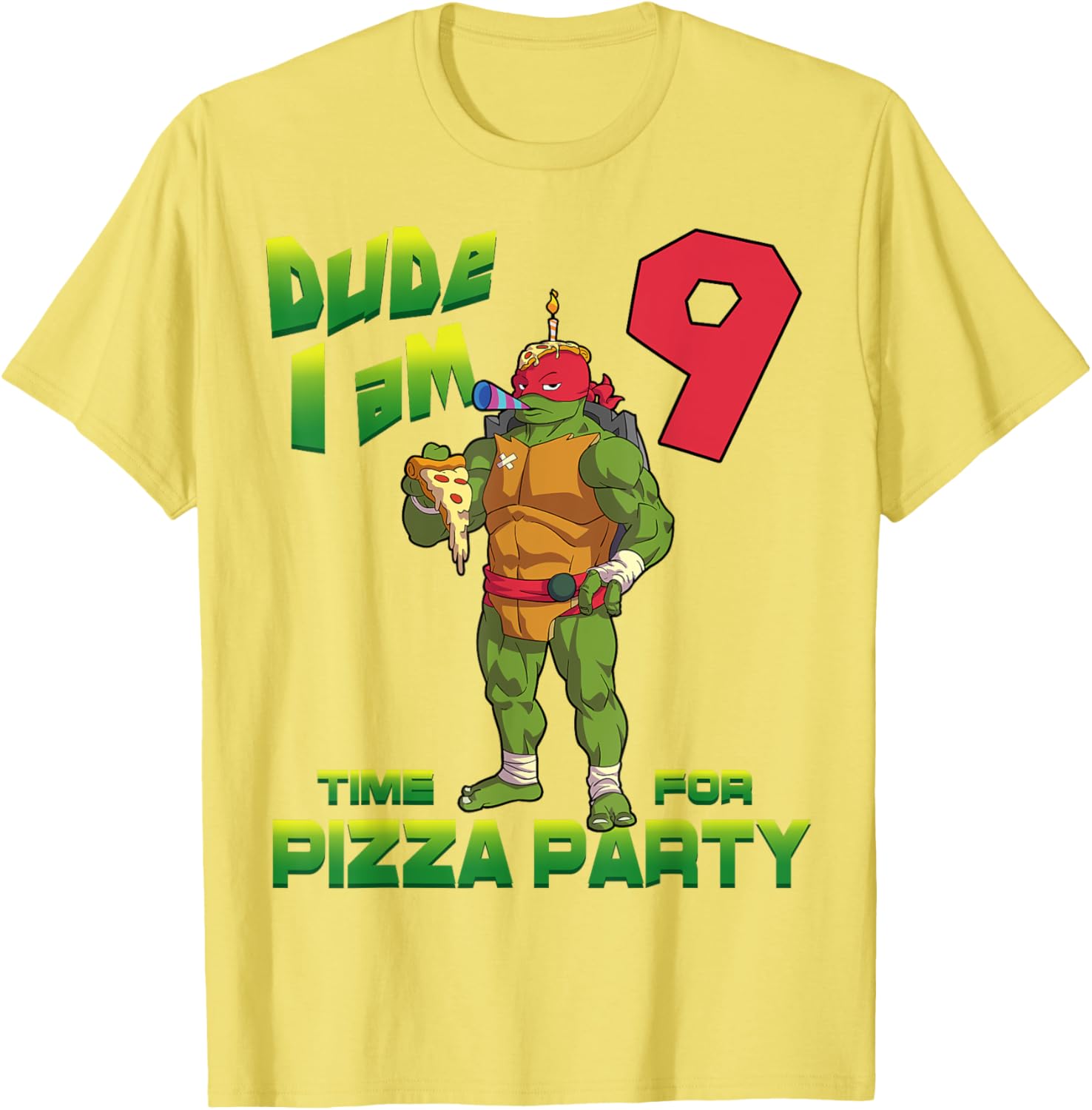 Raphael Pizza Birthday T-Shirt for 9 Year Olds - TMNT Party Gear - 21