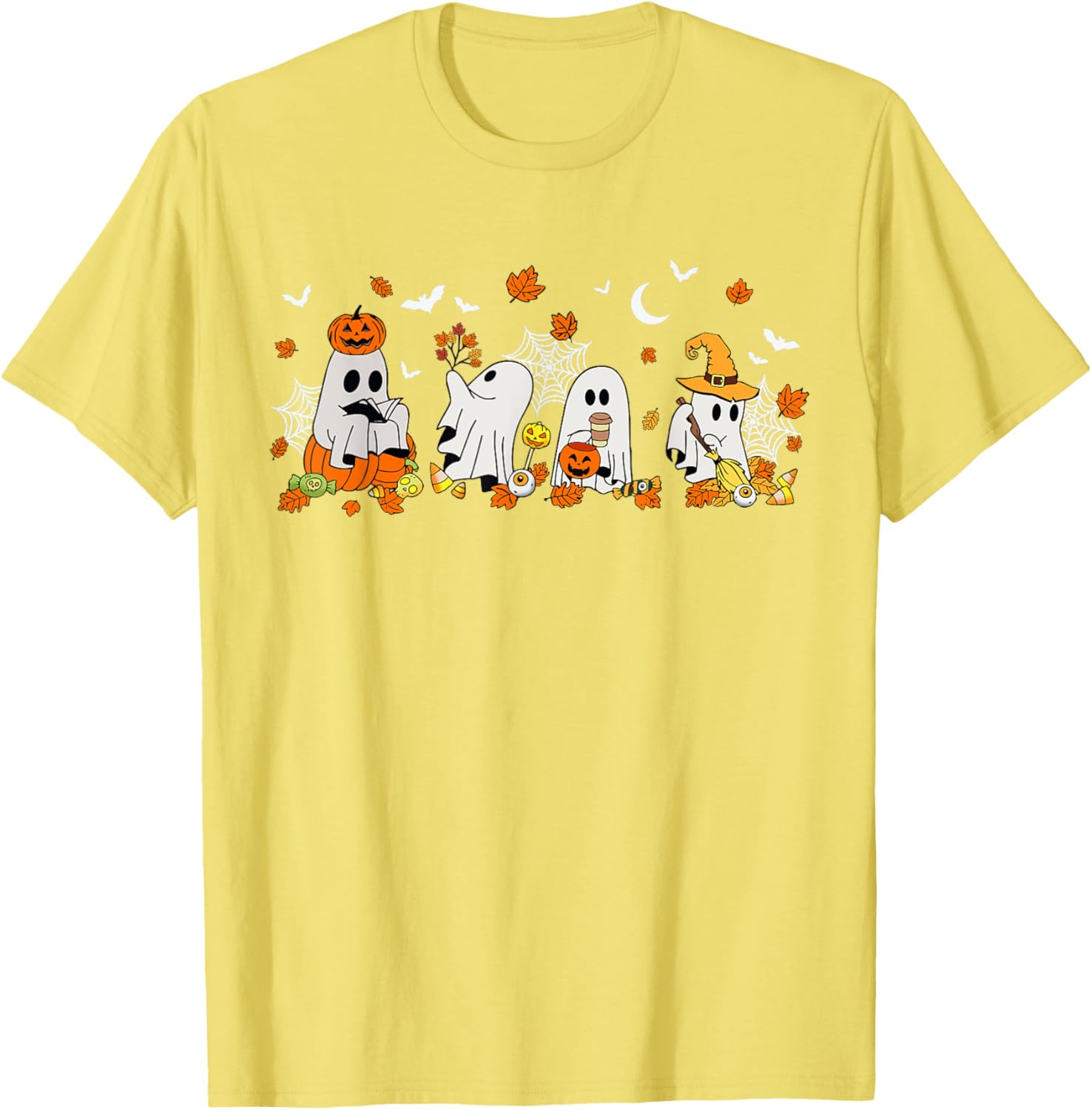 Cute Ghost Drinking Coffee Halloween Fall Book Reading T-Shirt for All - 12