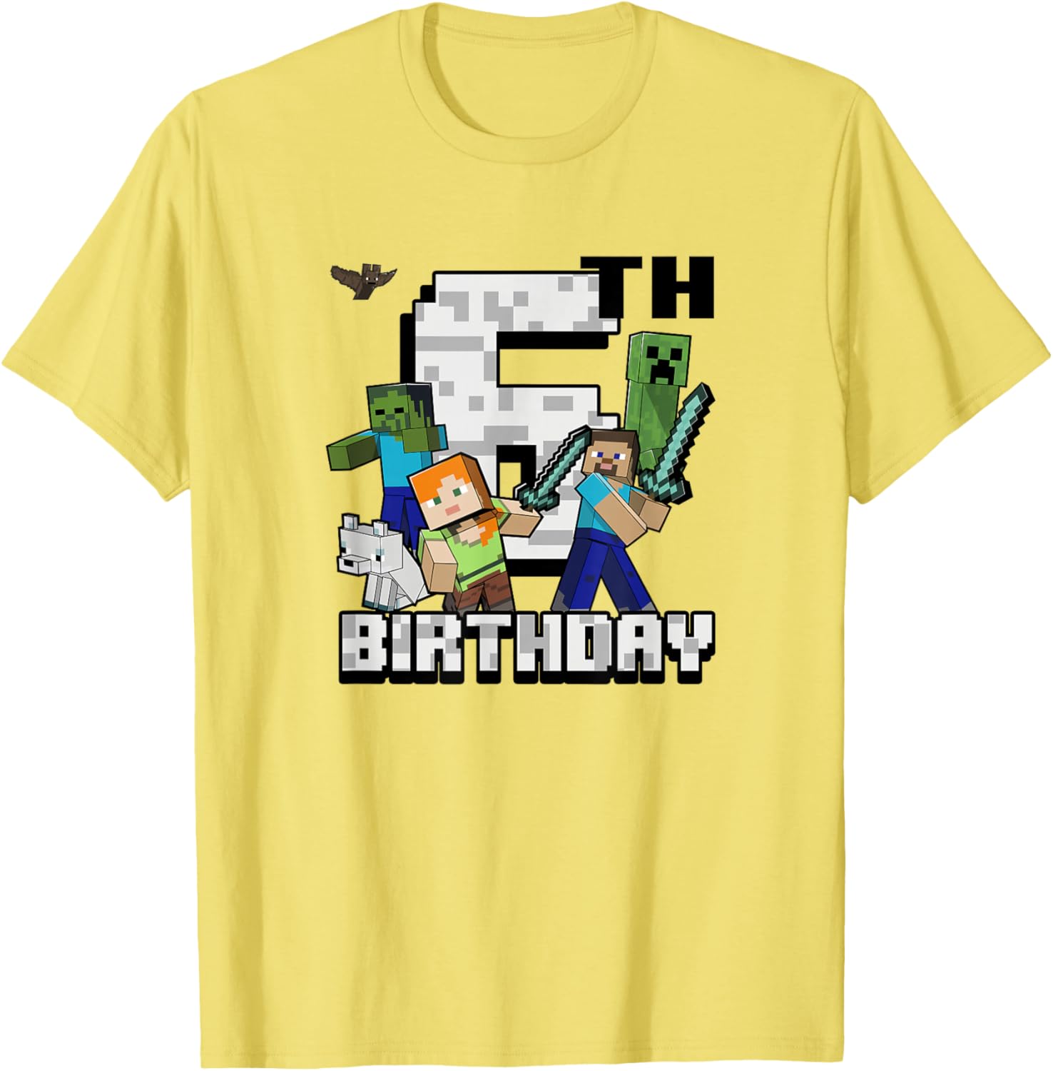 Minecraft Group Shot Happy 6th Birthday T-Shirt for Kids Fun Gift - 6