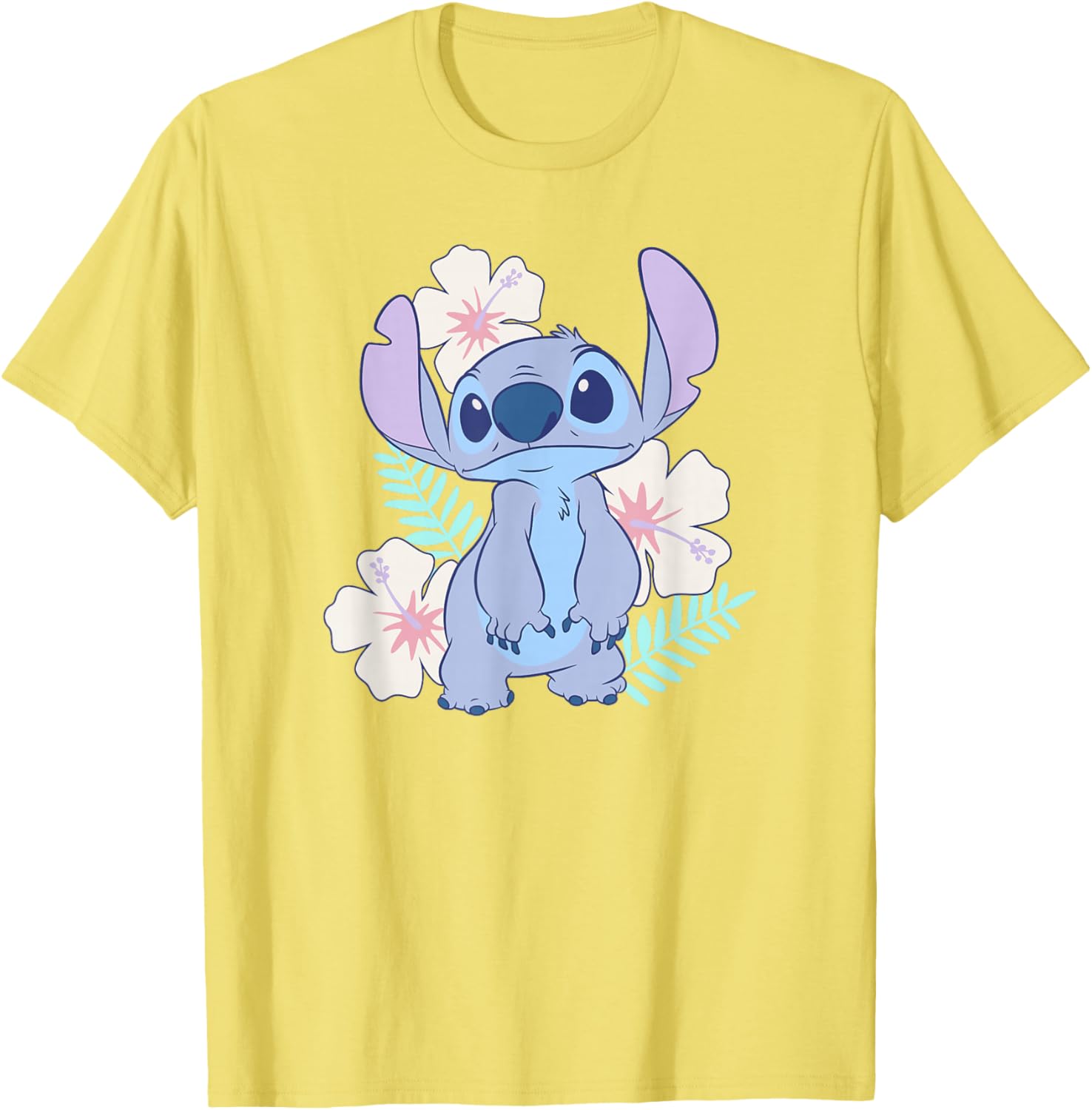 Cute Disney Lilo & Stitch Hawaiian Flowers Portrait T-Shirt for Fun Style - 11