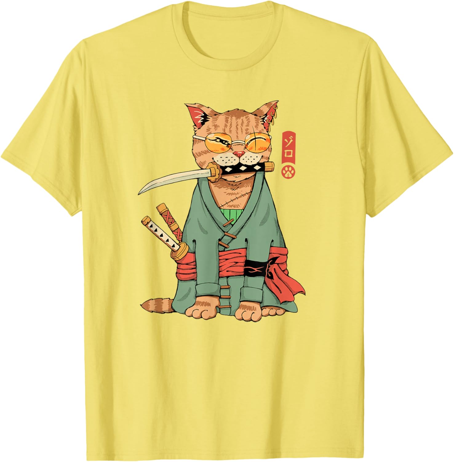 Cool Zoro Cat Warrior T-Shirt for Cat Lovers - Fun Cartoon Design - 4