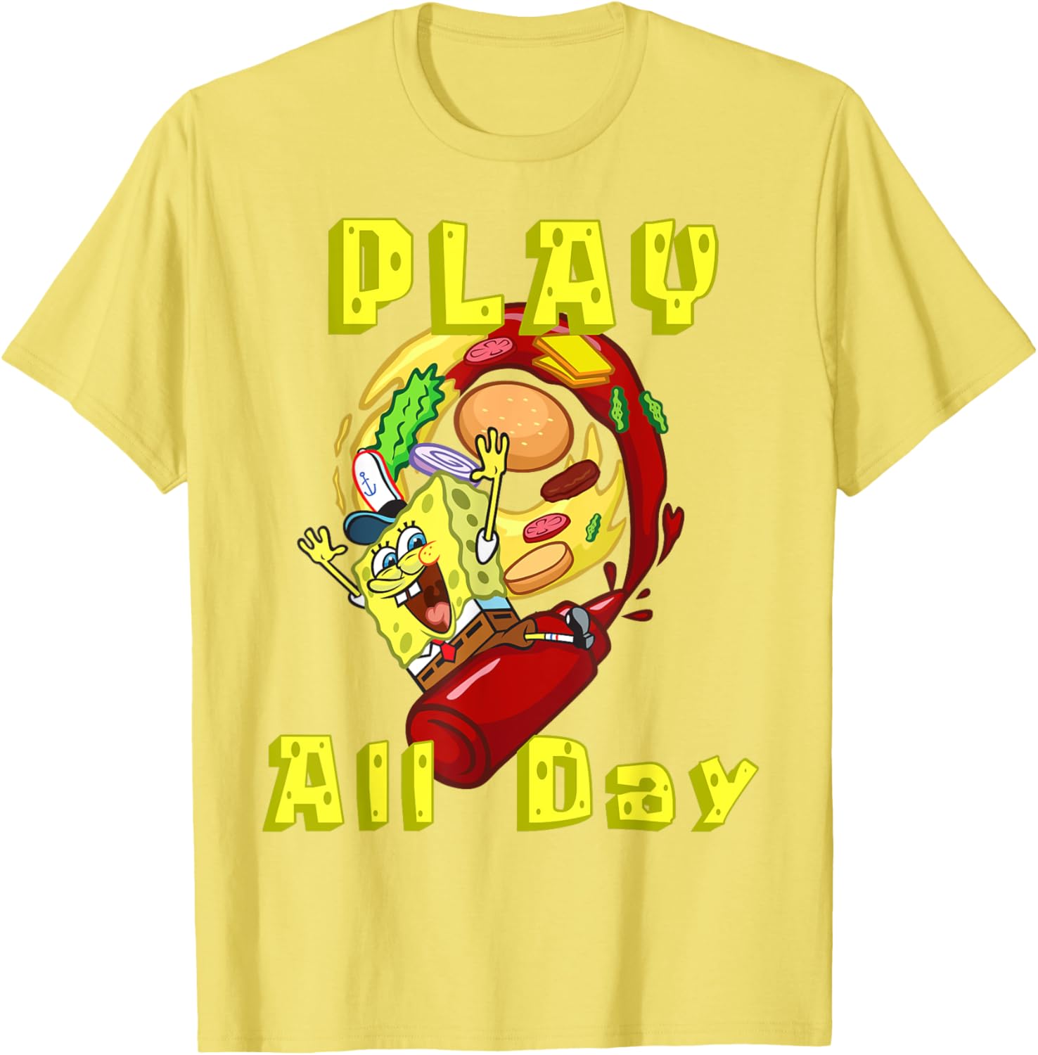 SpongeBob Play All Day T-Shirt with Fun Burger Ketchup Design - 3