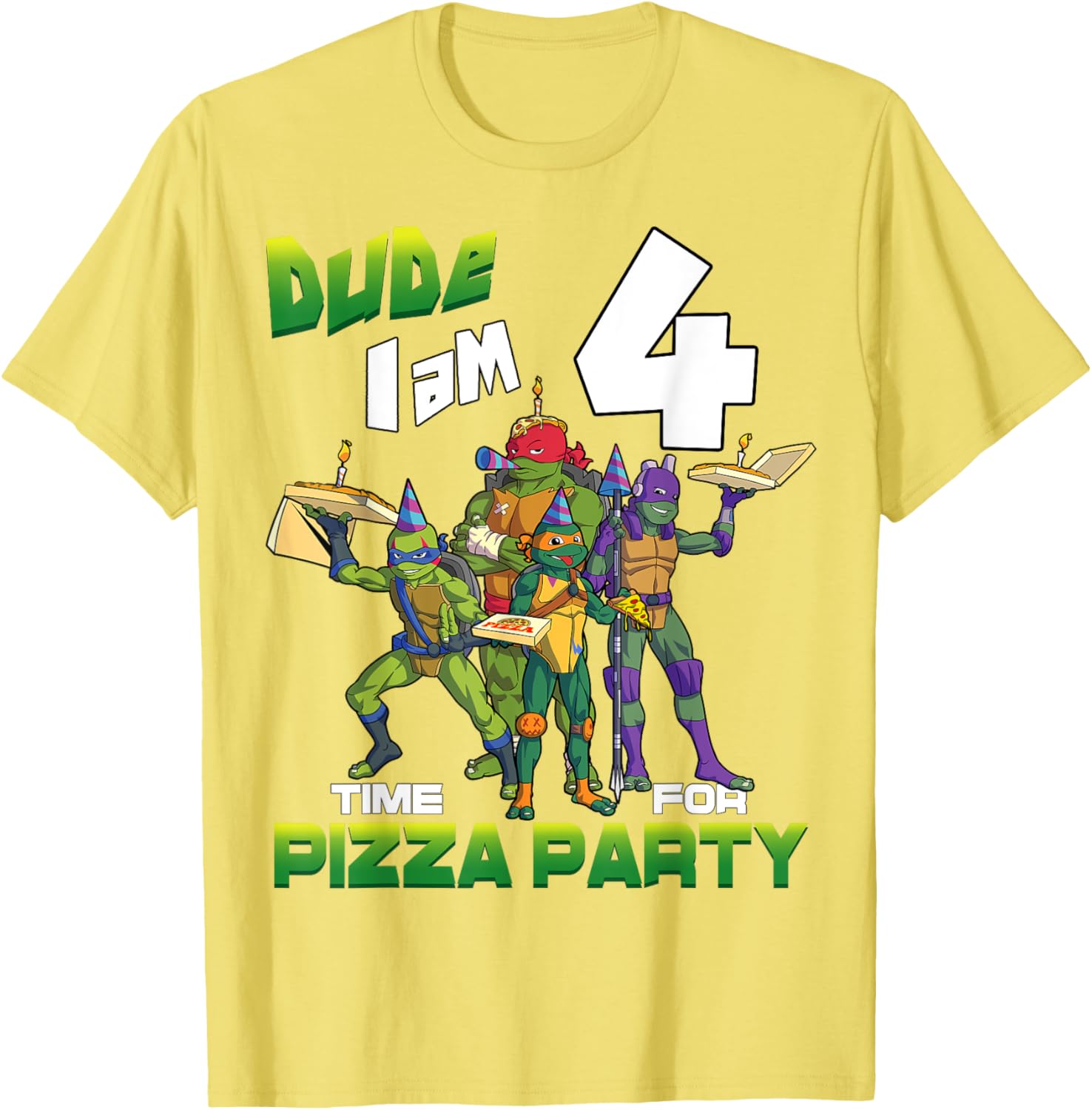 TMNT Dude I Am 4 Years Old Pizza Birthday Party T-Shirt for Kids - 13