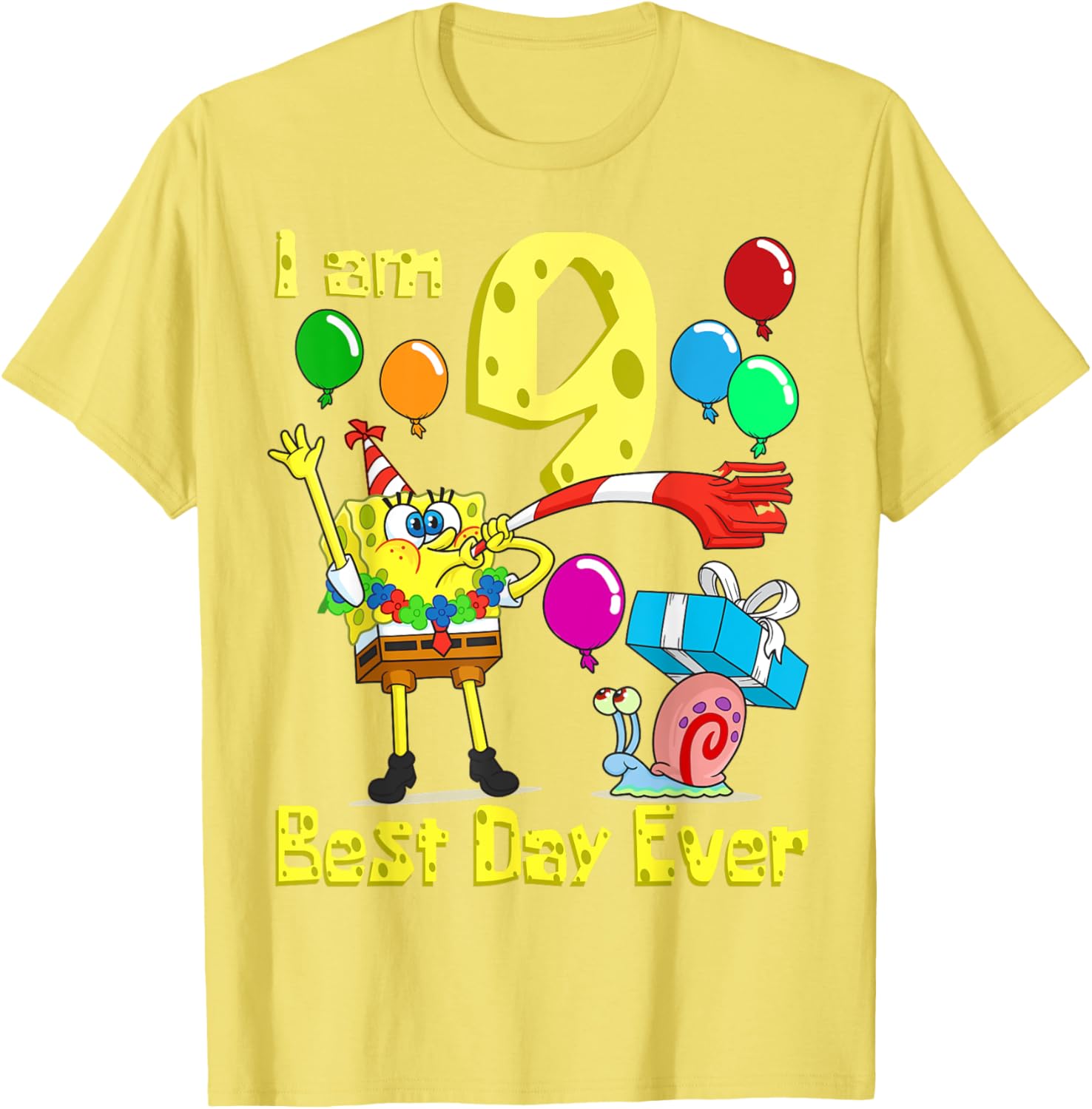 SpongeBob I Am 9 Years Old Birthday Party T-Shirt for Kids Fun Gift - 11