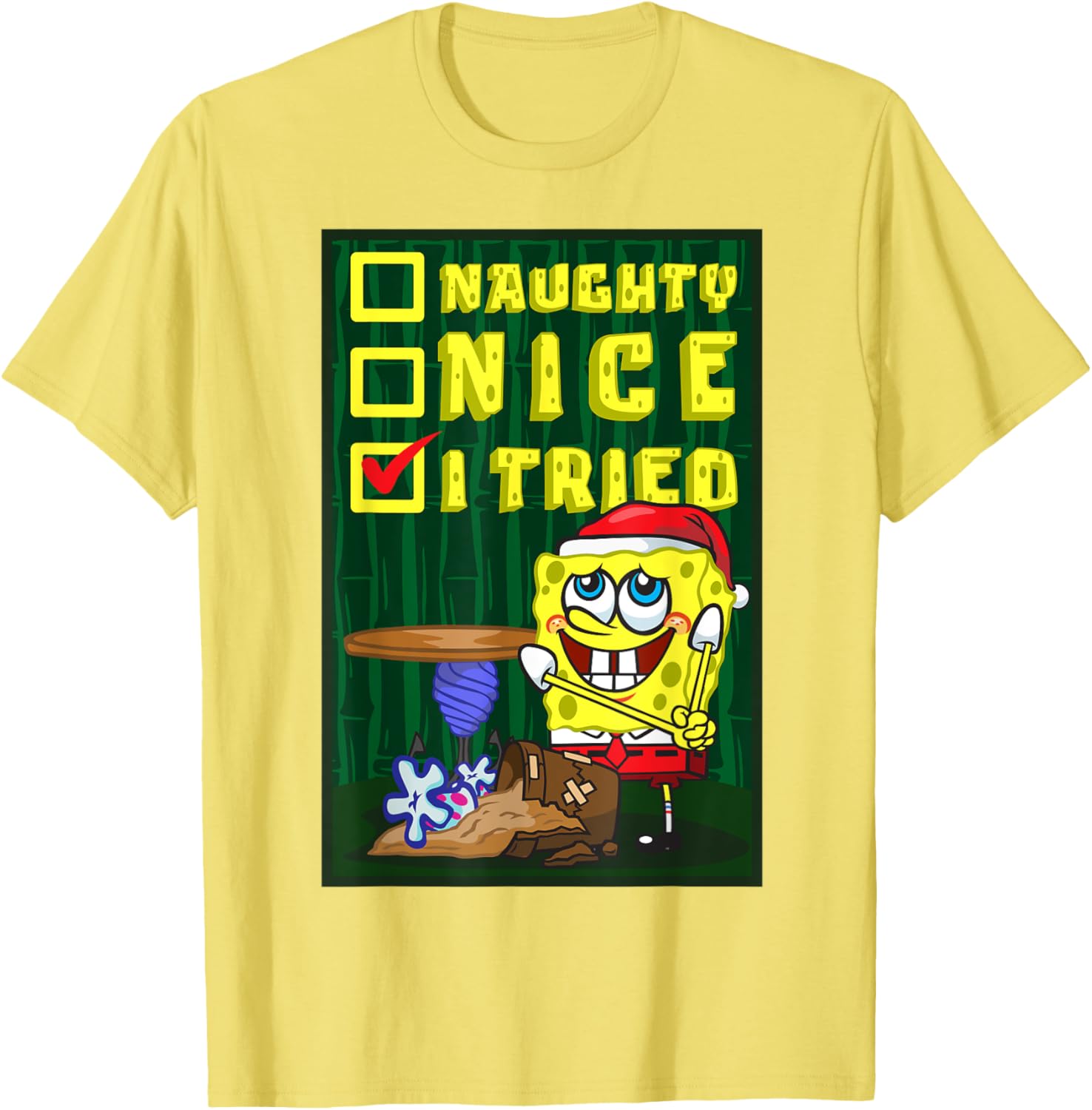 Mademark SpongeBob Christmas Santa's List Nice T-Shirt for Fun Holiday Wear - 4
