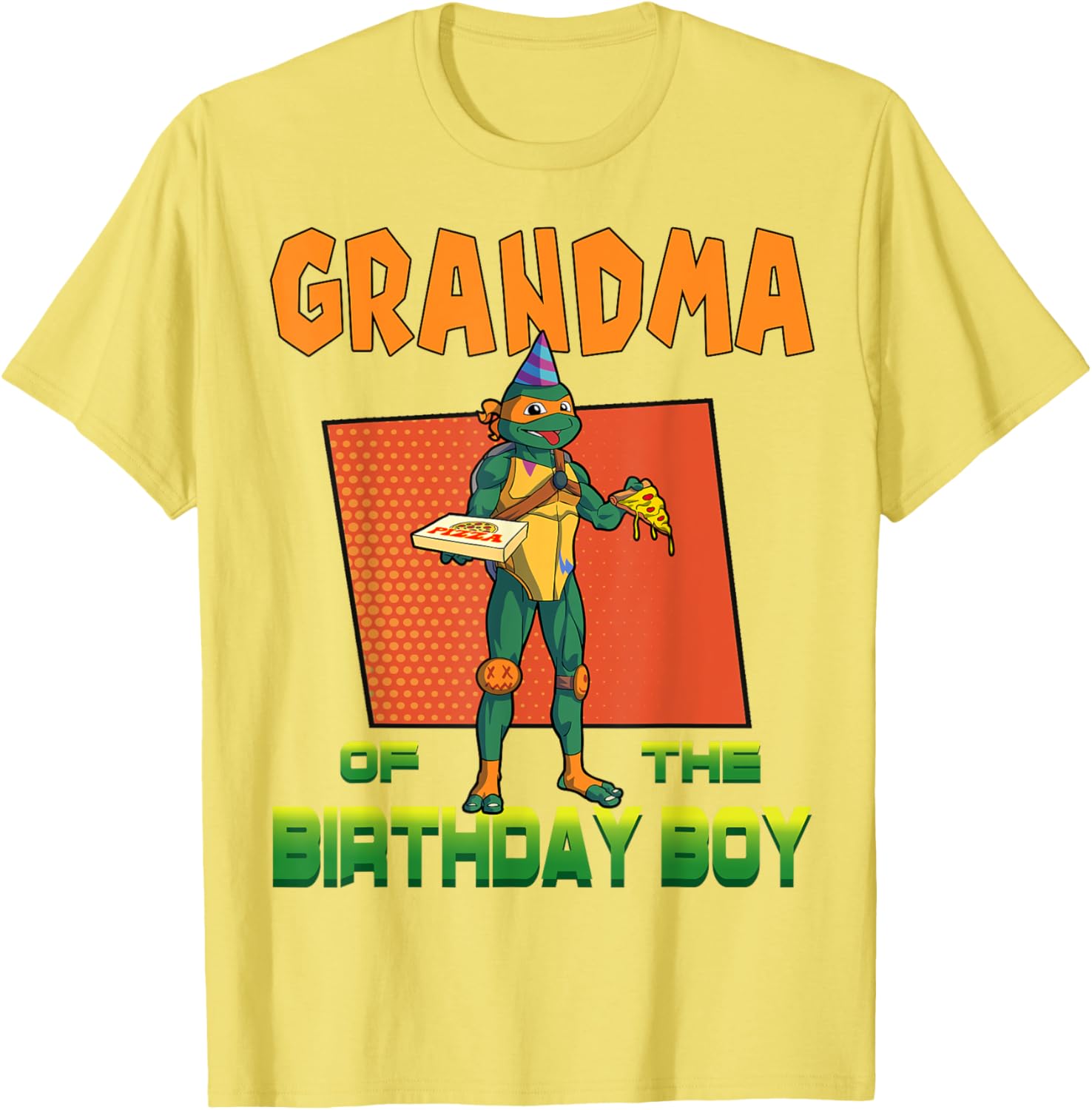 Mademark TMNT Mikey Grandma Birthday Boy Pizza Party T-Shirt for Kids - 9