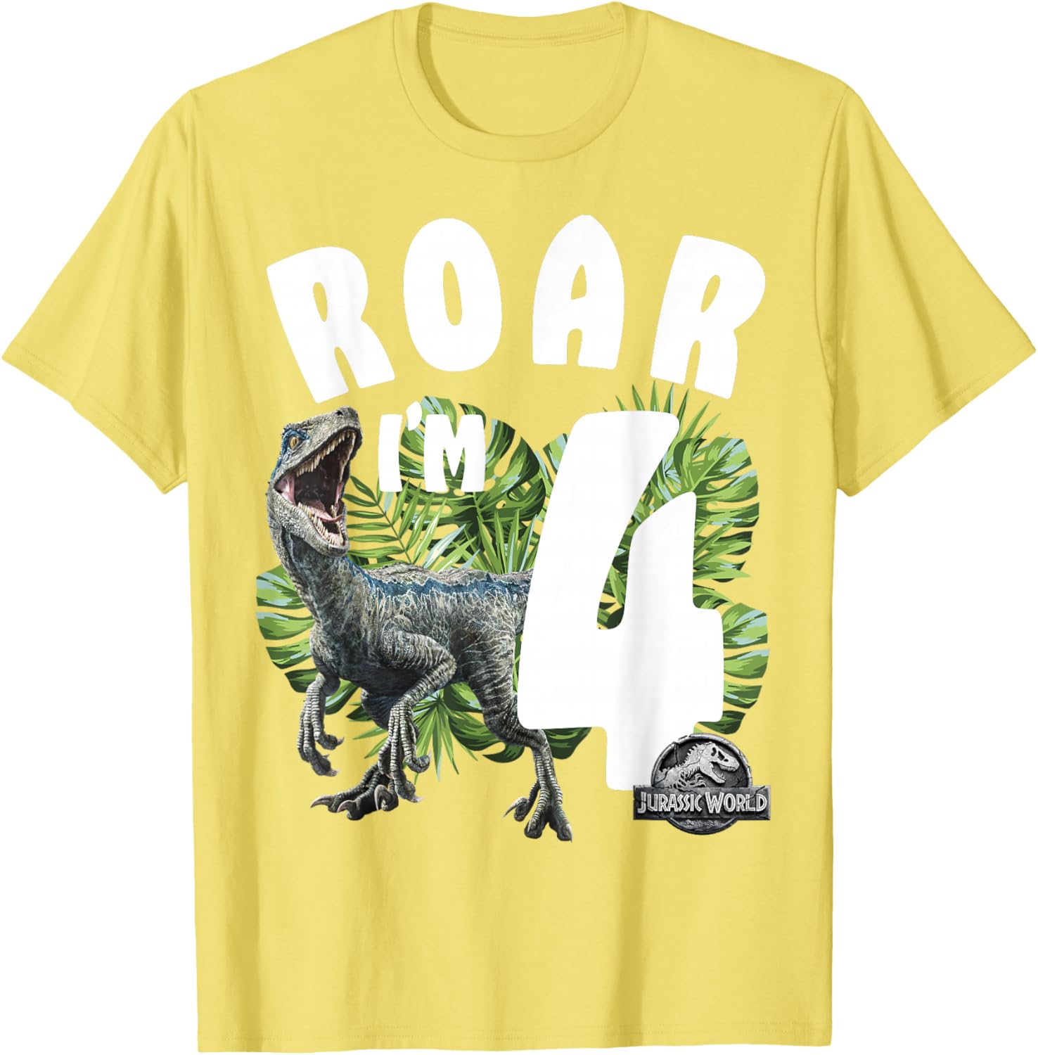 Jurassic World Raptor Roar I'm 4 T-Shirt for Kids Birthday Celebration - 9