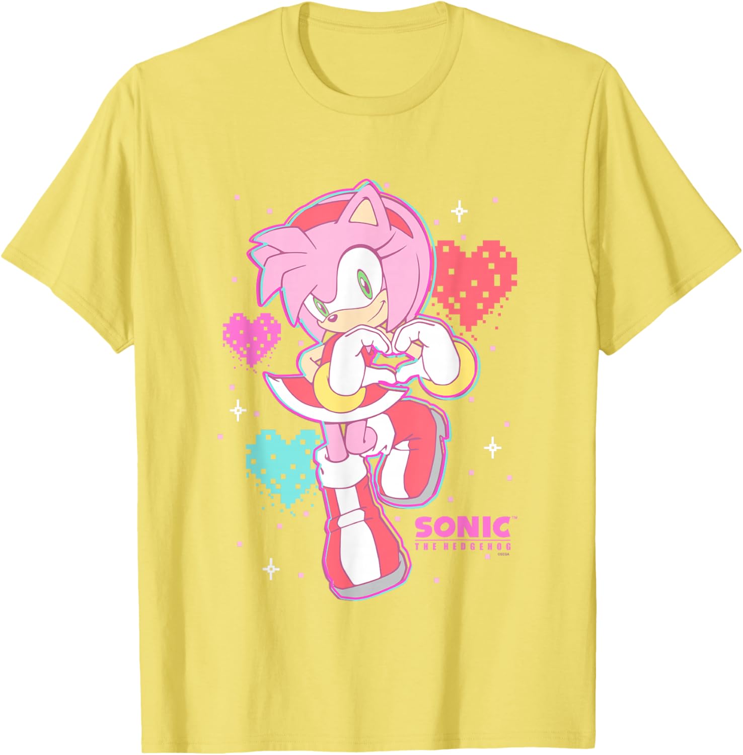 Cute Amy Rose Sonic The Hedgehog Valentine's Day Retro Logo T-Shirt - 4