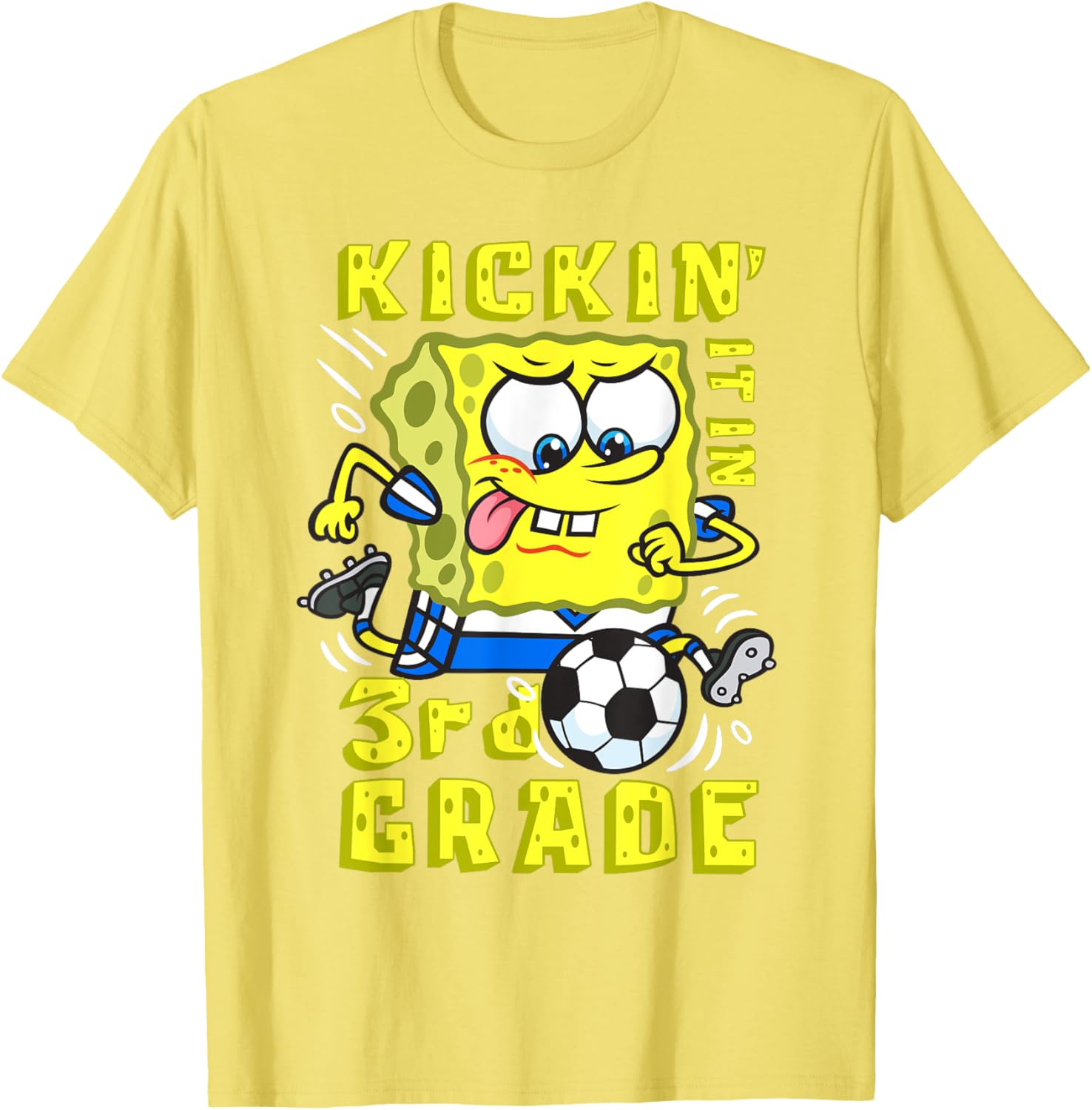 SpongeBob Kickin It in 3rd Grade Soccer T-Shirt - Fun Gift for Kids - 9
