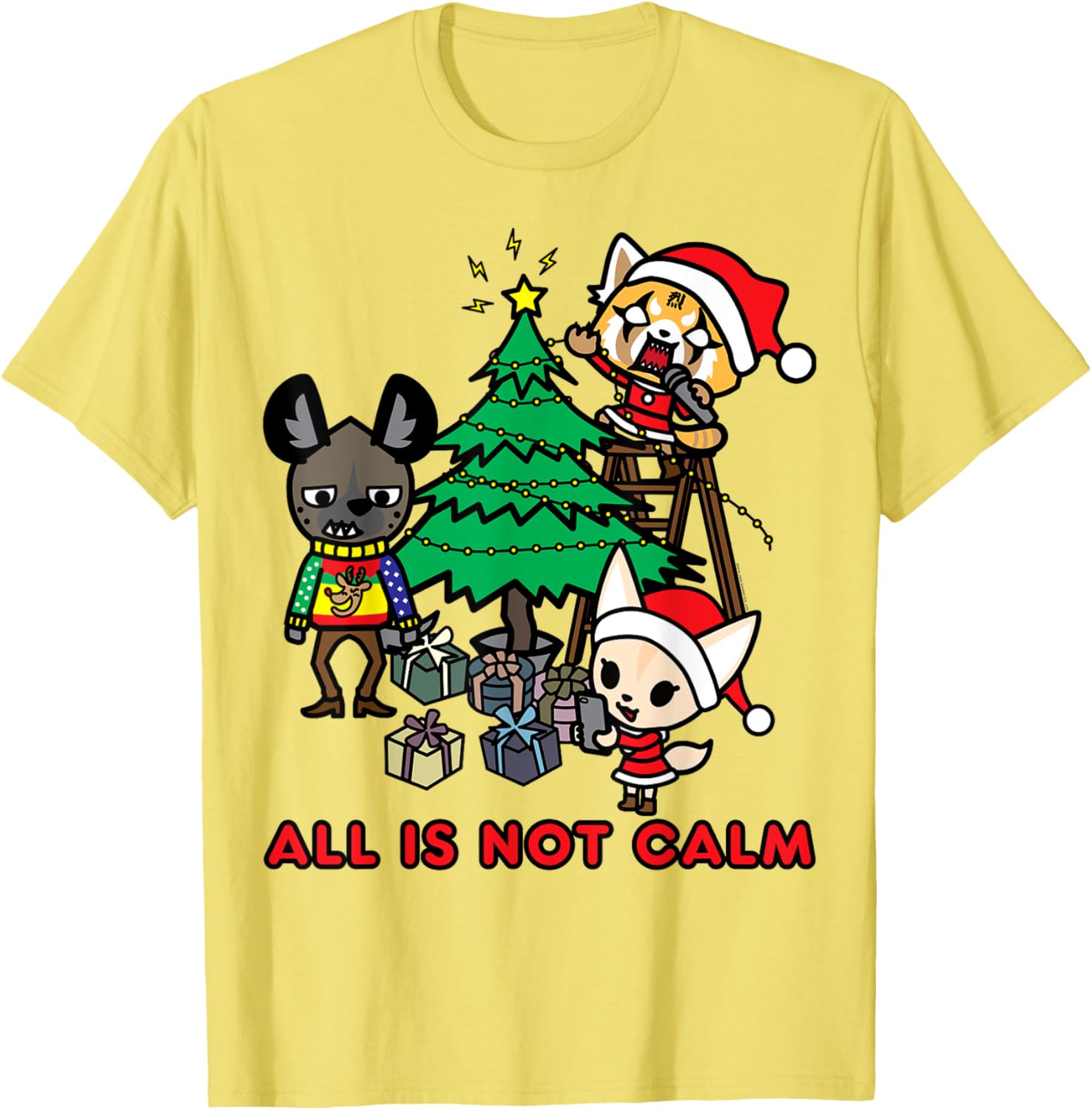 Aggretsuko Christmas T-Shirt All Is Not Calm Fun Holiday Apparel - 14