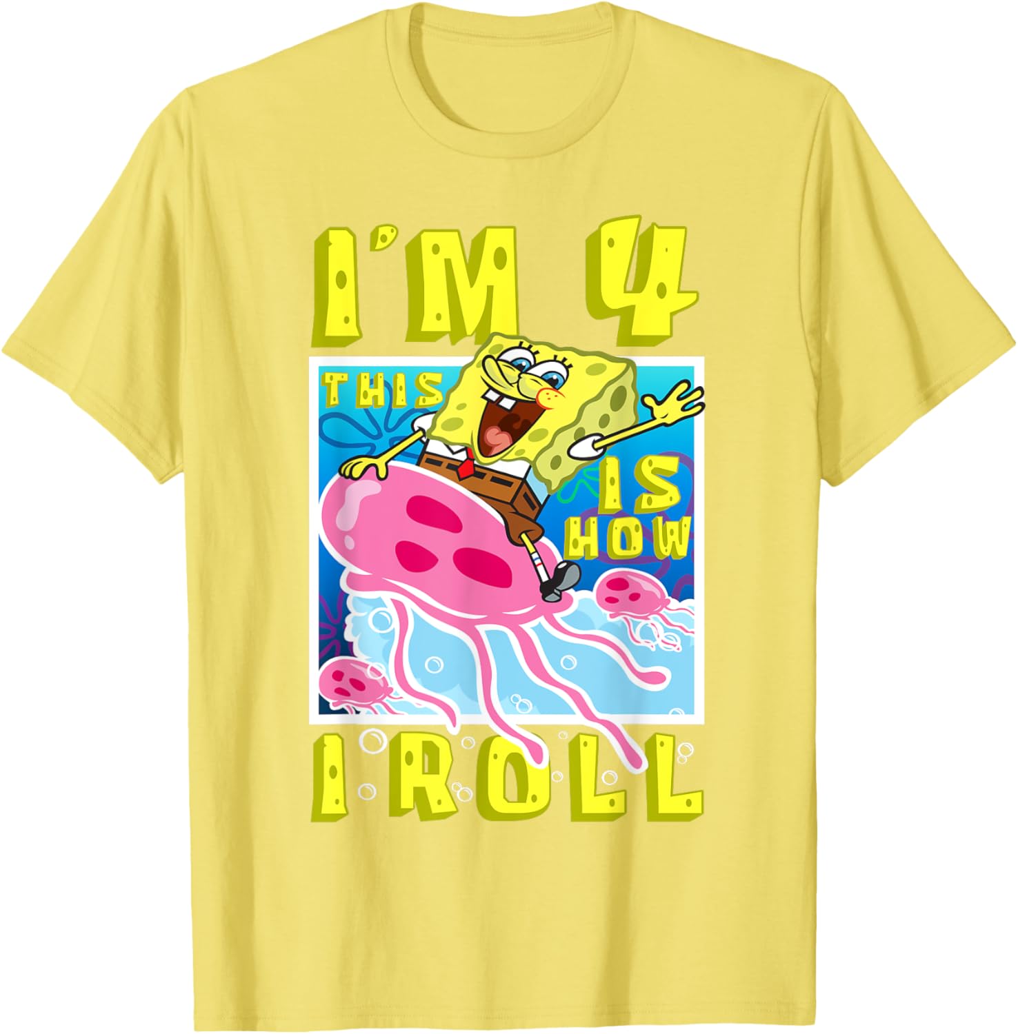 SpongeBob 4th Birthday T-Shirt Im 4 This Is How I Roll Kids Apparel - 2