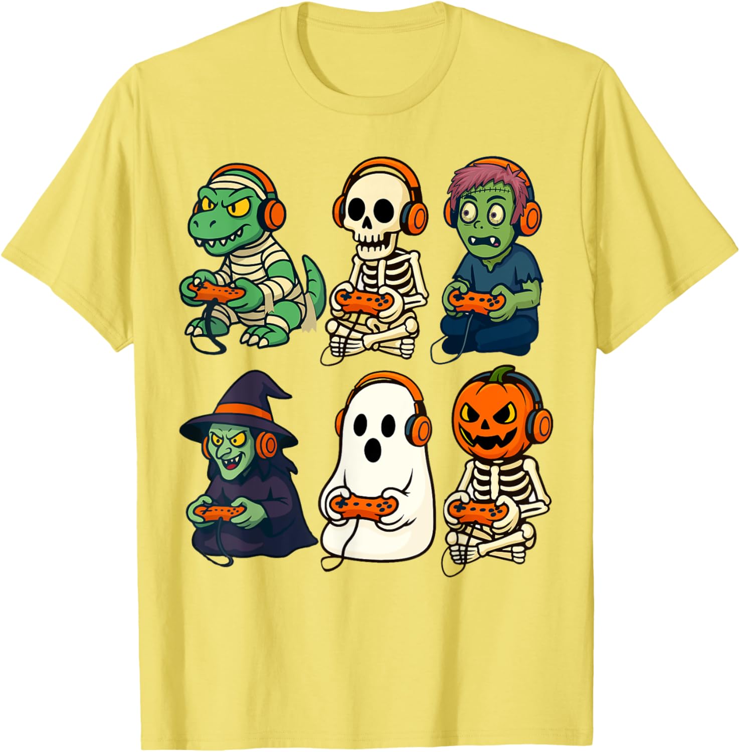 Halloween Boys Gamer T-Shirt with Dinosaur Skeleton and Witch Design - 14
