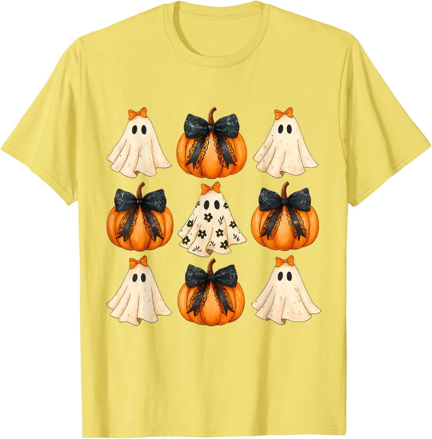 Cute Halloween Bow Pumpkin Ghost T-Shirt for Women and Girls - 9