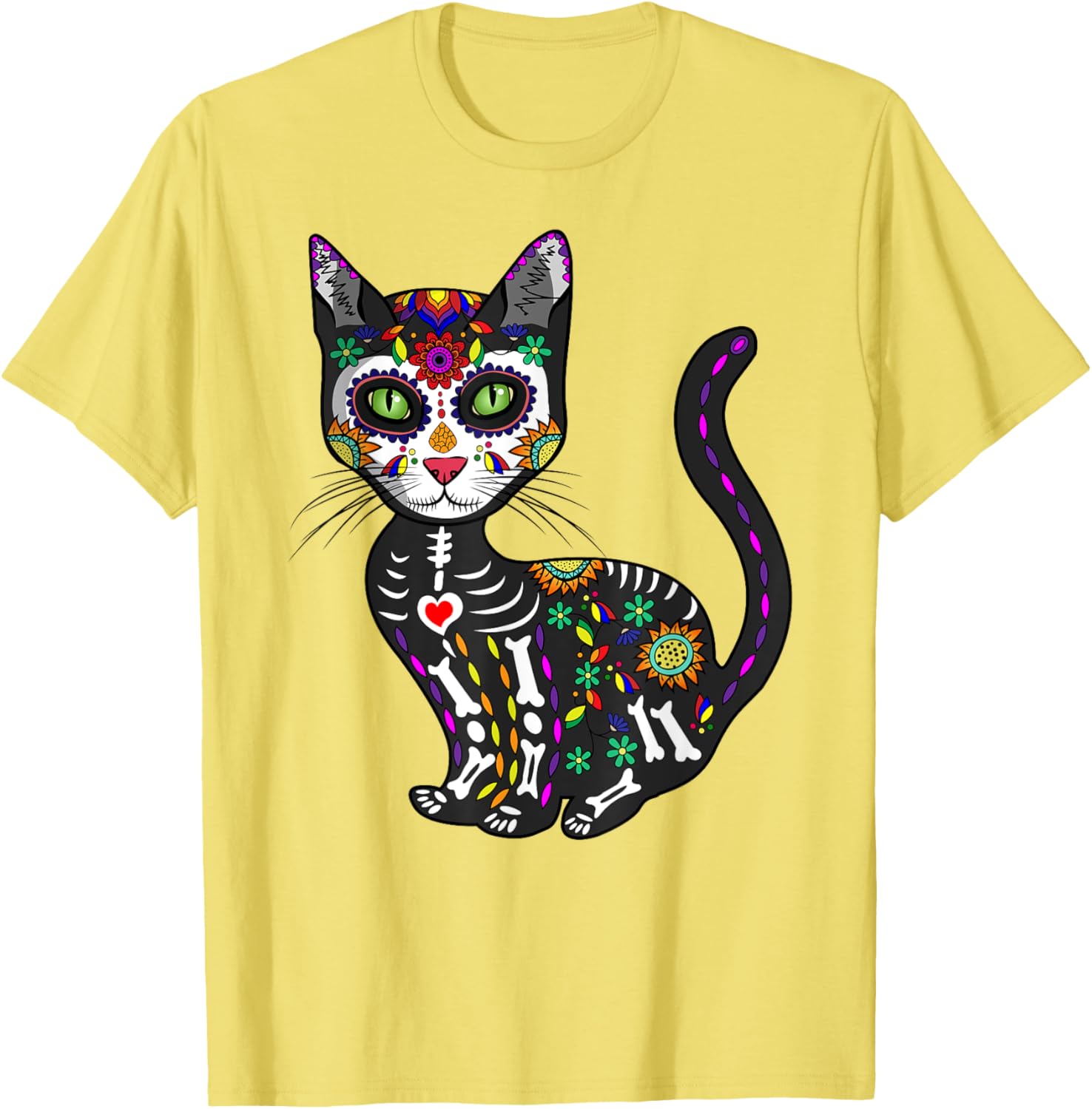 Cute Sugar Skull Cat T-Shirt for Halloween Day of the Dead Fun - 10