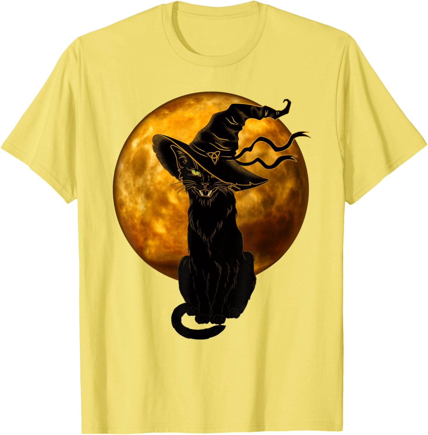 Vintage Black Cat in Witch Hat Full Moon Halloween T-Shirt for Fun Celebrations - 18