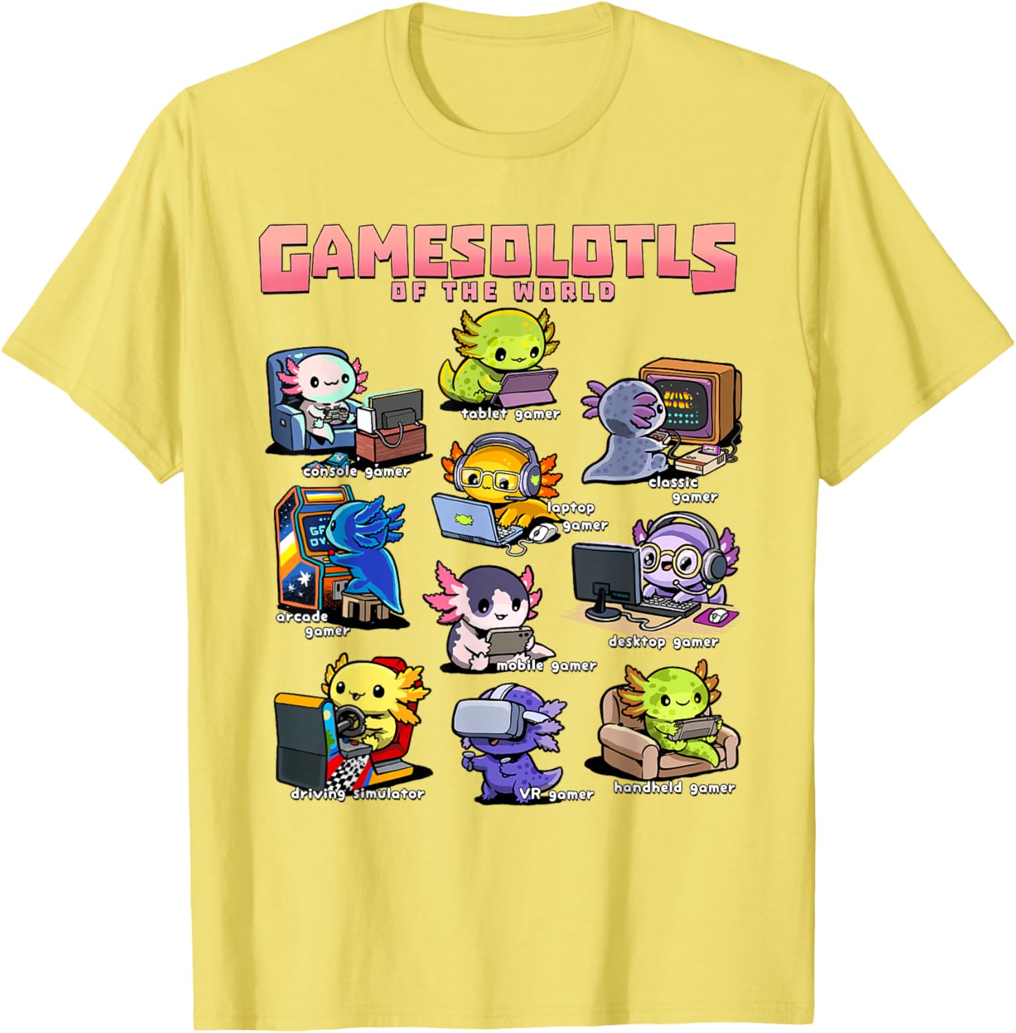 Diverse Gamer Axolotl Collection T-Shirt for Fun Game Lovers - 9