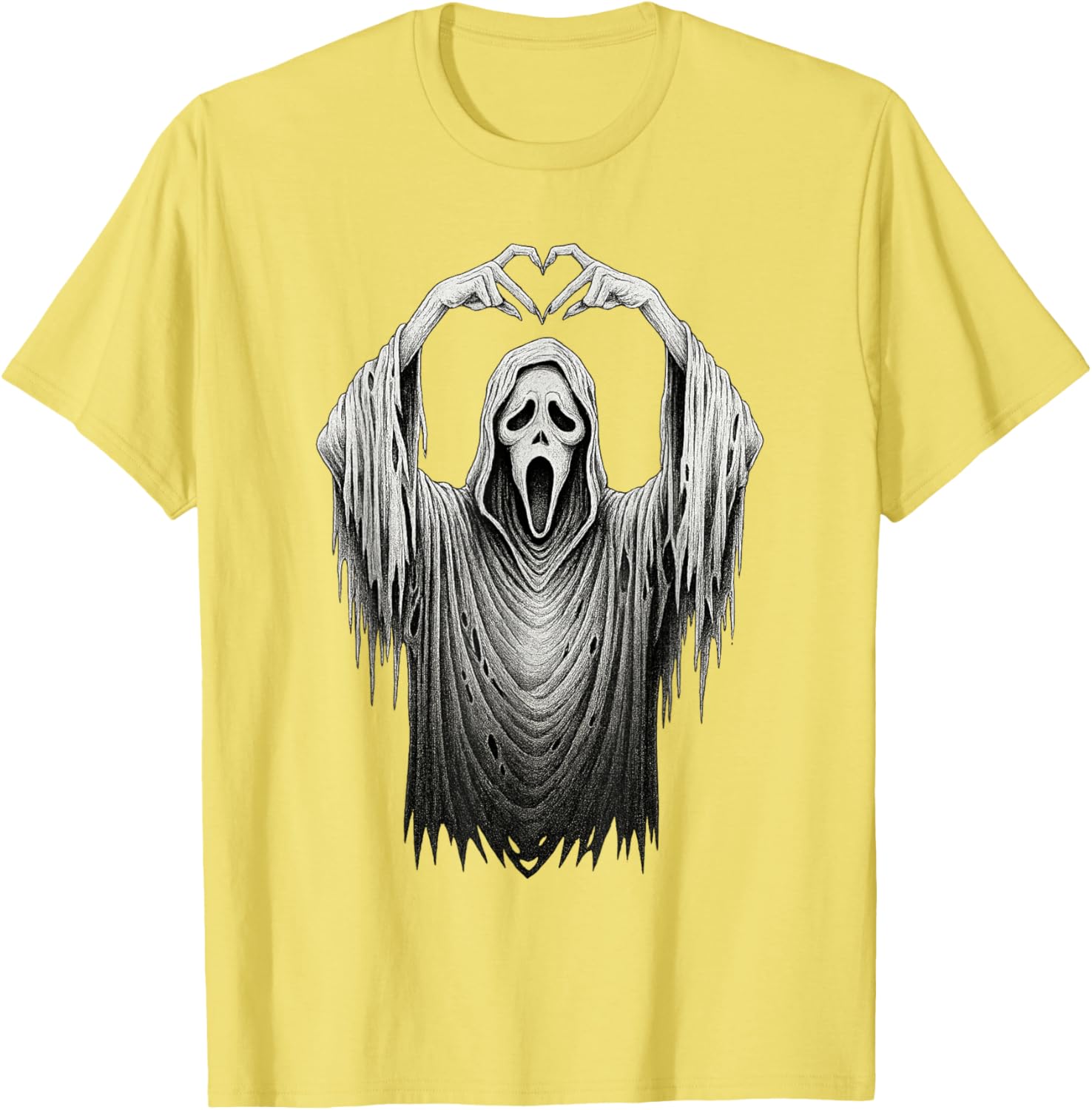 Vintage Ghost Face Heart Sign T-Shirt for Halloween Lovers - 20