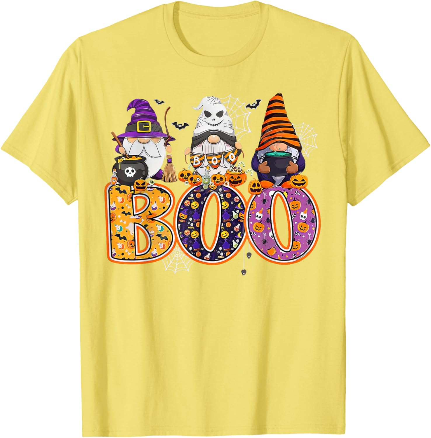 Funny Halloween Gnome T-Shirt with Boo Witch Pumpkins and Spiders - 12