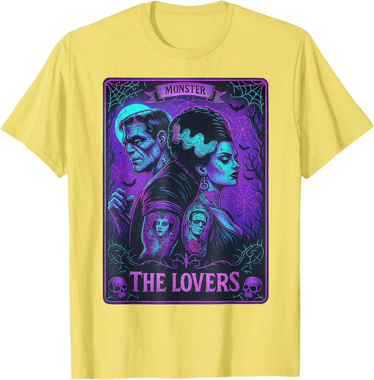 Monster Frankenstein and Bride Lovers Tarot Card T-Shirt for Fans - 6