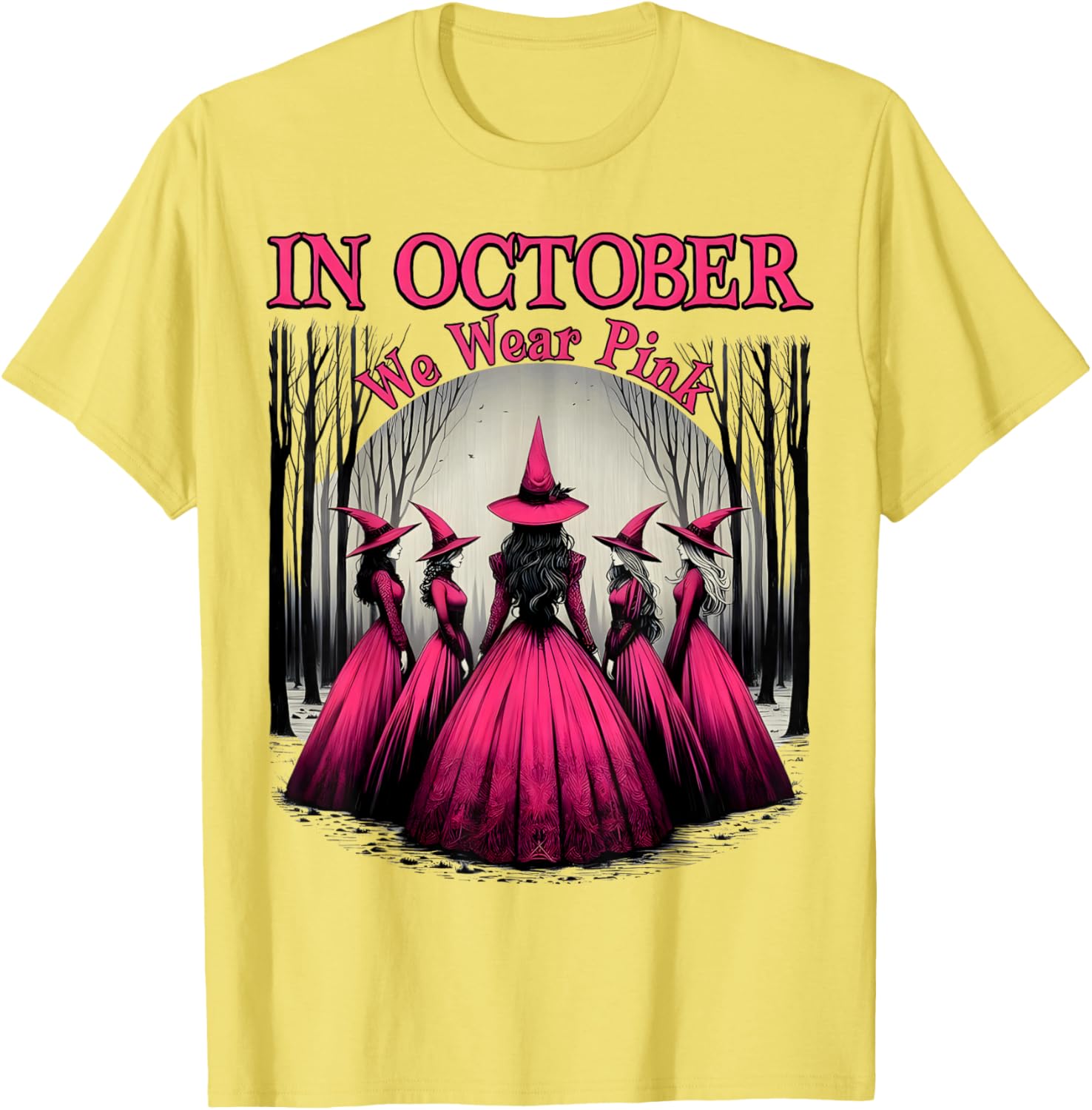 October We Wear Pink Witch T-Shirt for Breast Cancer Awareness Women - 3