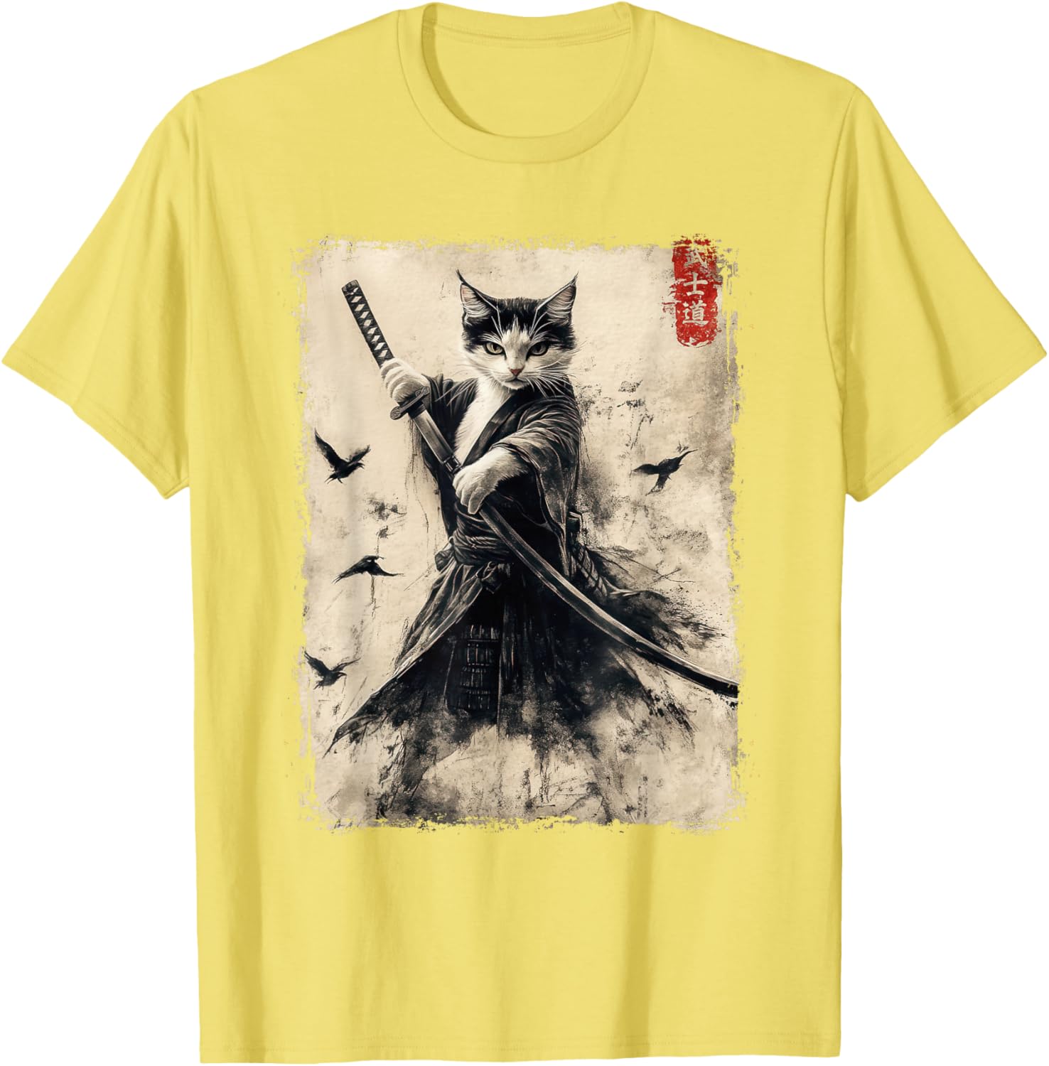 Samurai Cat Vintage Anime Graphic Tee – Cool Japanese Art T-Shirt - 4