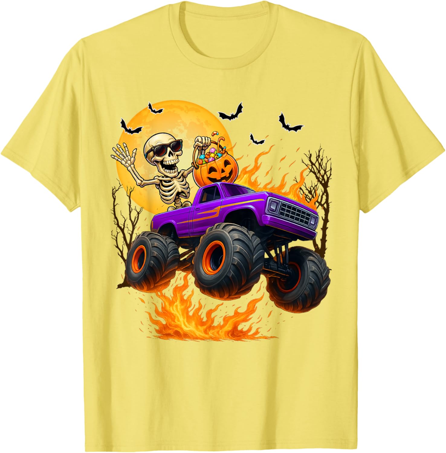Spooky Skeleton Monster Truck Halloween T-Shirt for Boys Fun Outfit - 22