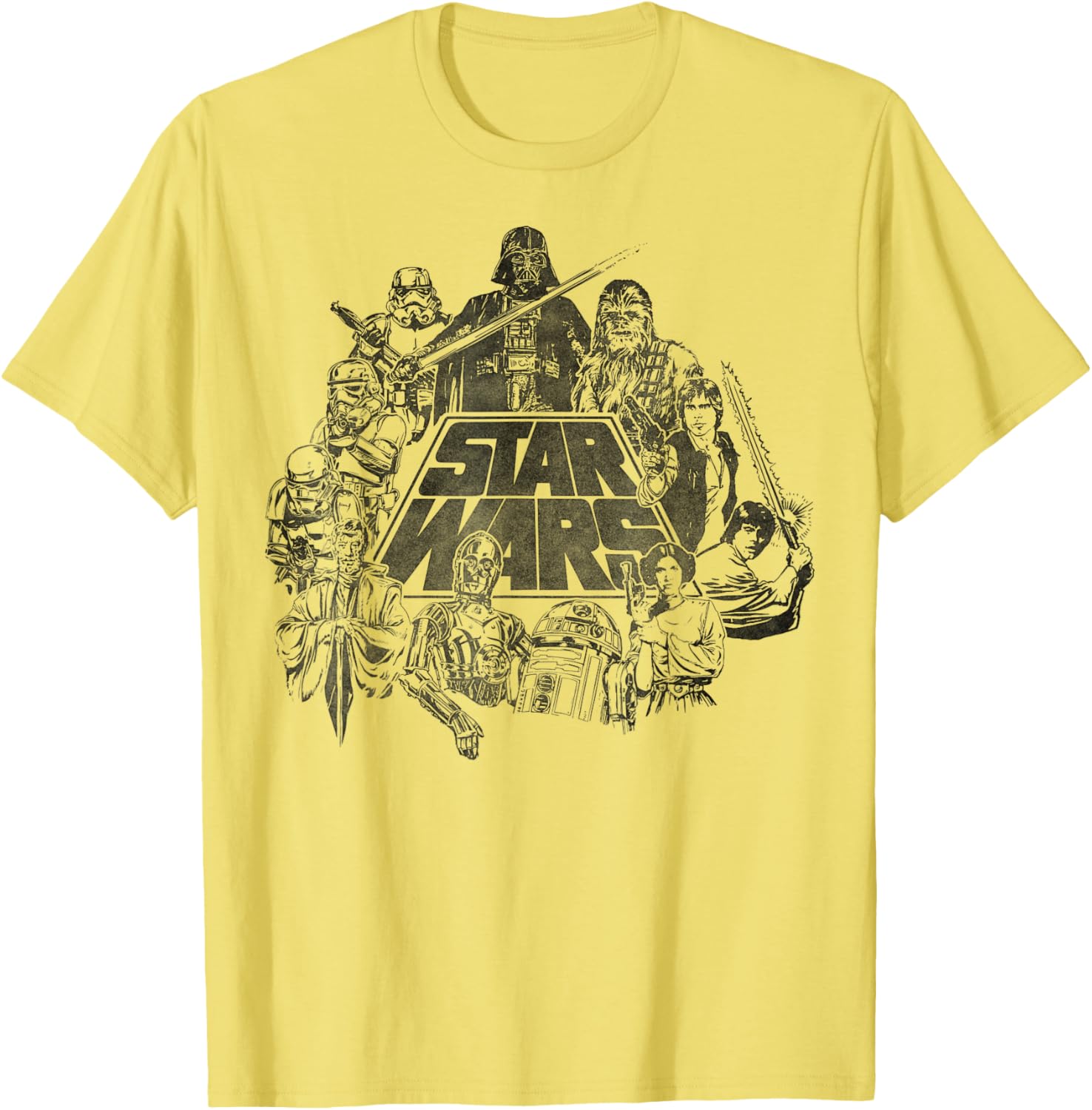Star Wars Vintage Line Art T-Shirt Featuring Classic Characters - 7