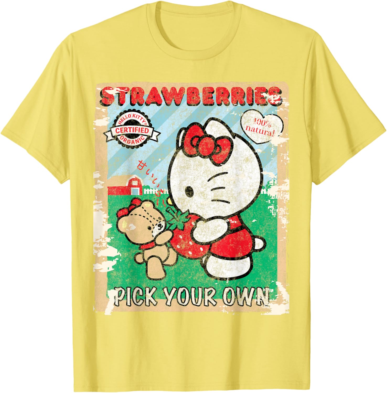 Cute Hello Kitty Strawberry Picking Farm T-Shirt for Kids and Adults - 16