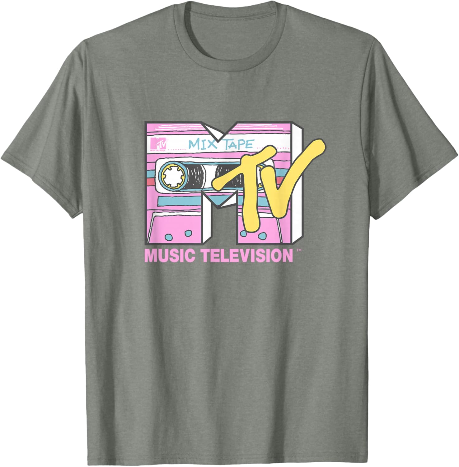MTV Retro Neon Mix Tape T-Shirt Vintage Cassette Sketch Style - 1