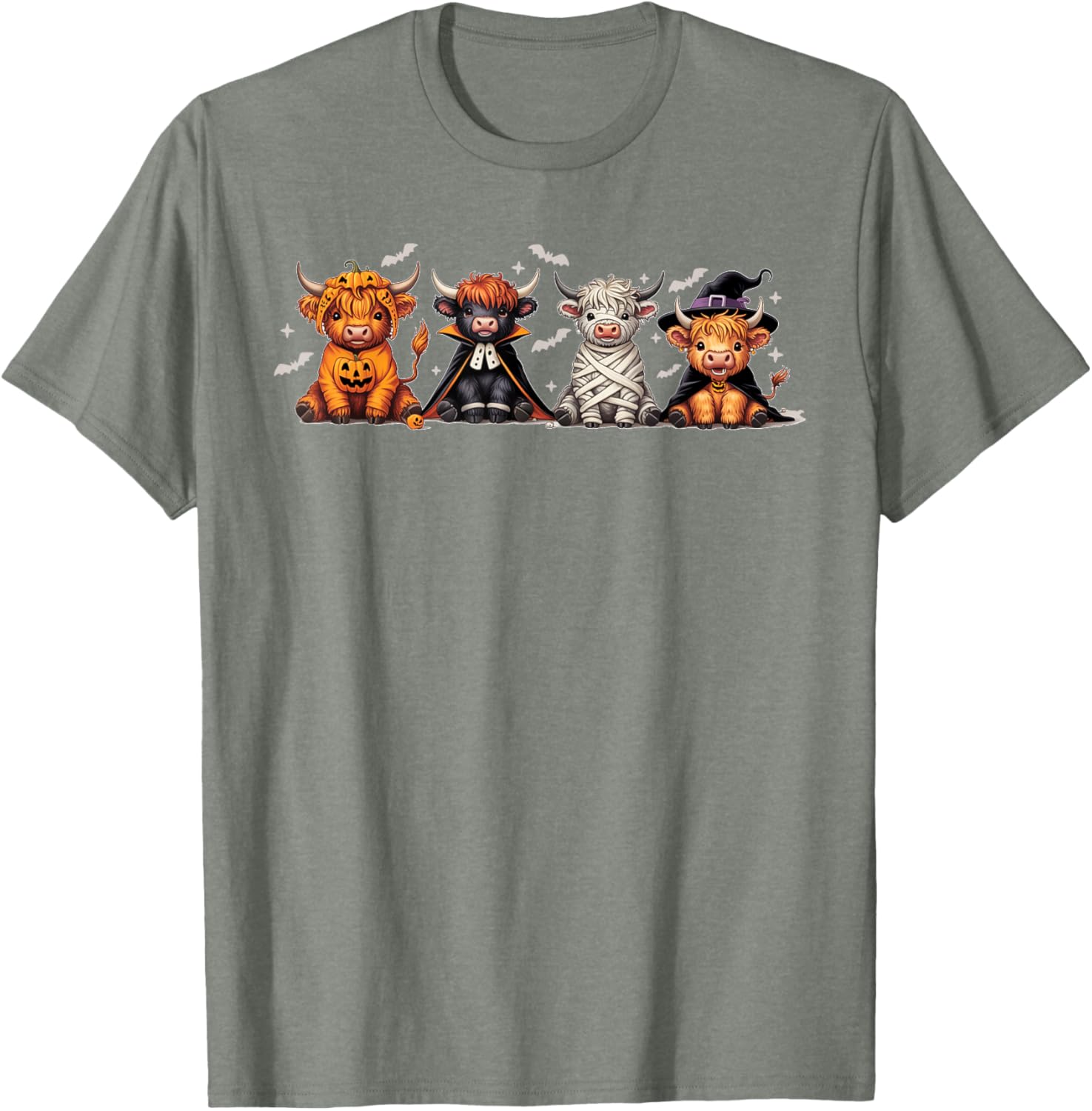 Spooky Halloween Highland Cow Cross Stitch T-Shirt for Festive Fun - 16