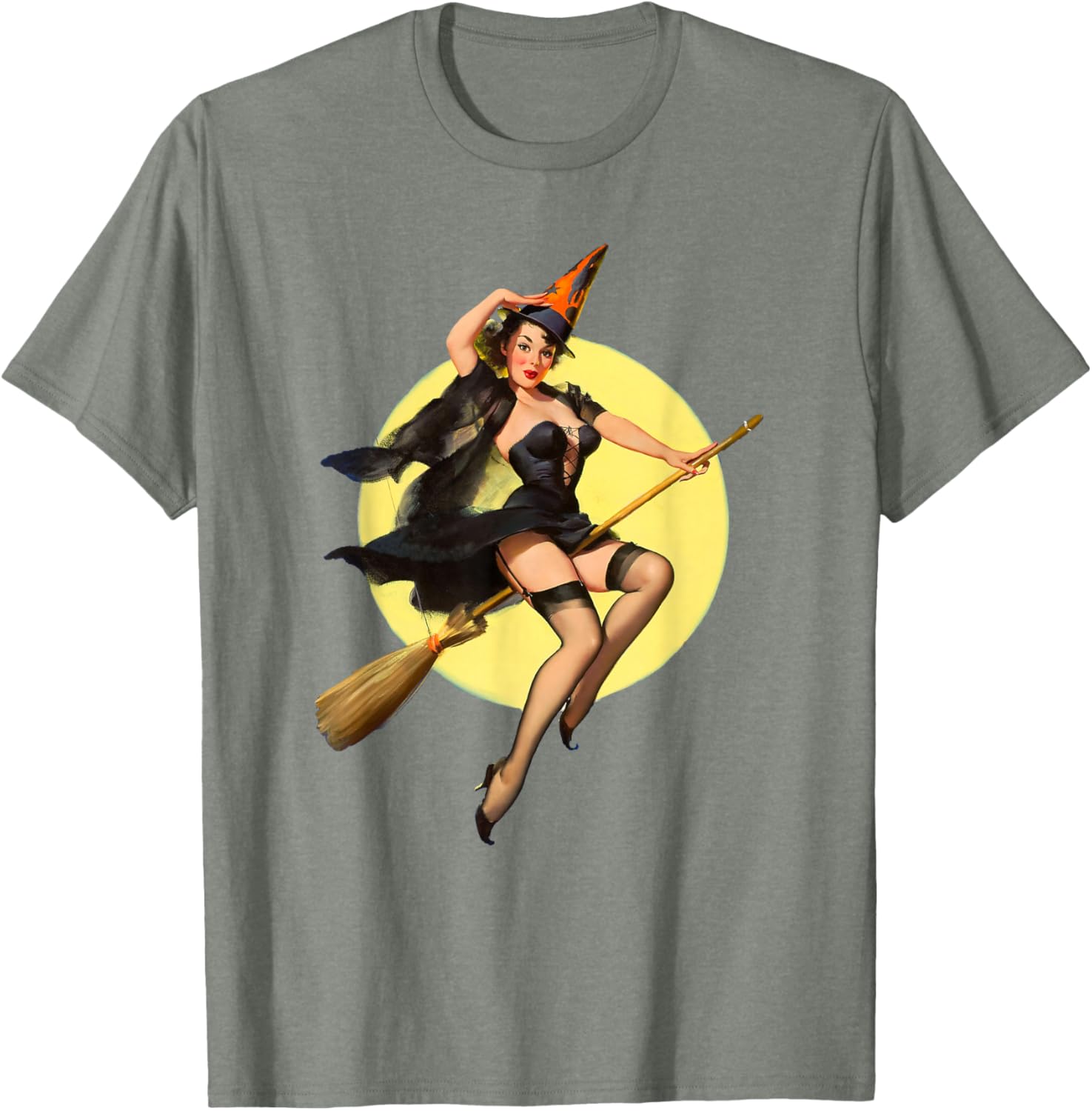 Vintage Pin Up Witch Halloween T-Shirt for Fun Spooky Style - 12